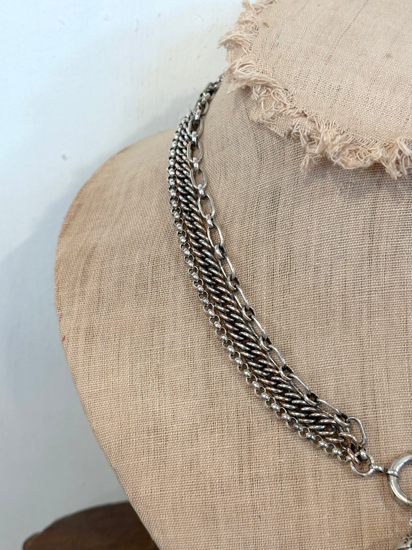 Antique French Ornate Silver Necklace With Rose Gold Plated Details
