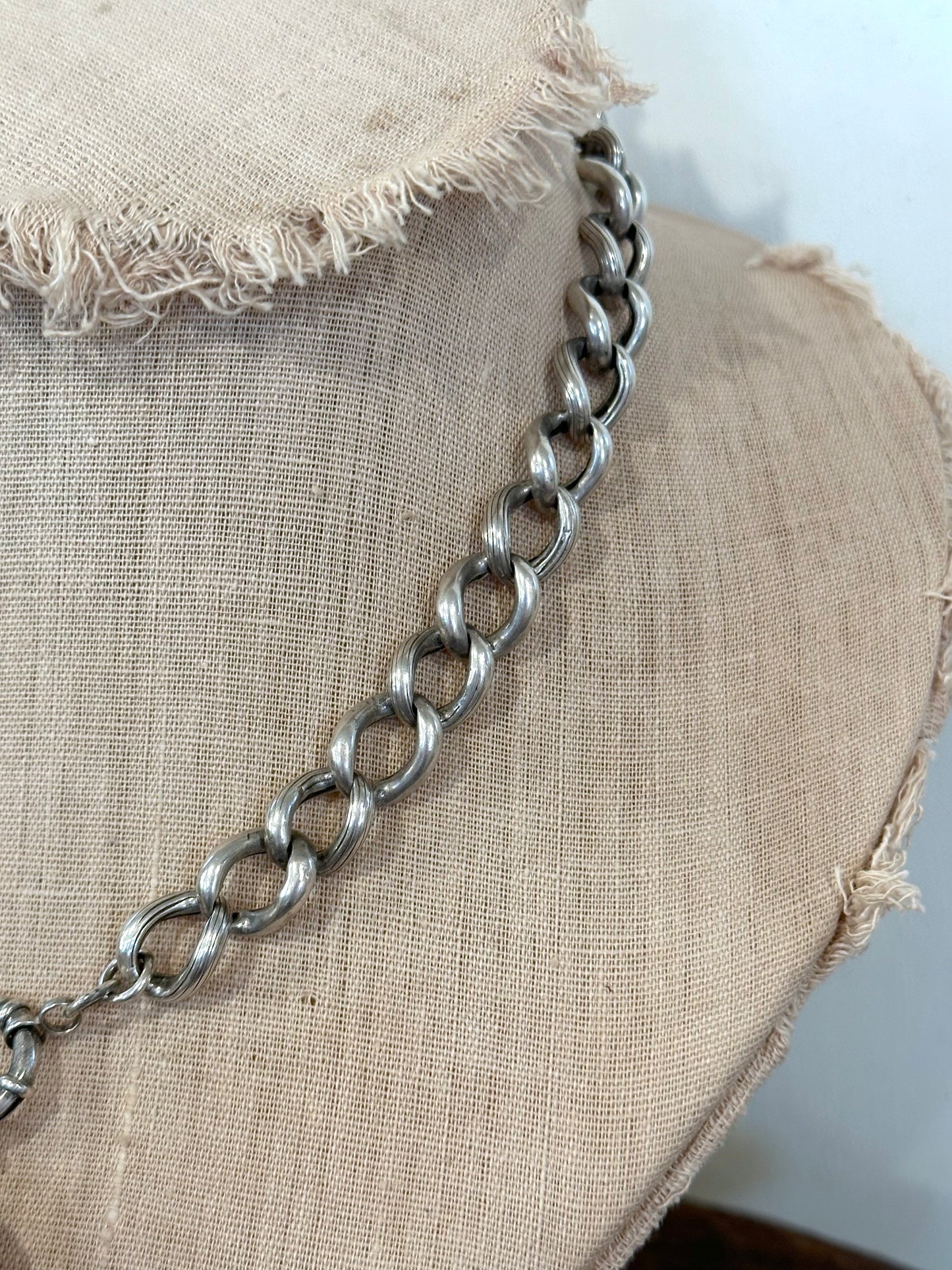 Antique French Ornate Silver Necklace With Rose Gold Plated Details