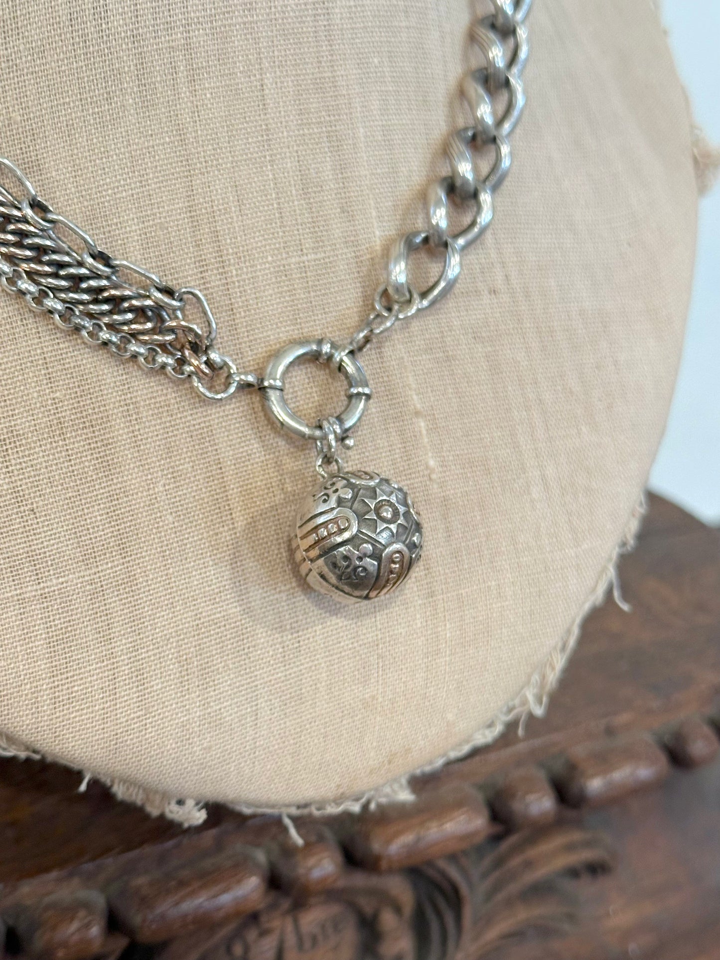 Antique French Ornate Silver Necklace With Rose Gold Plated Details