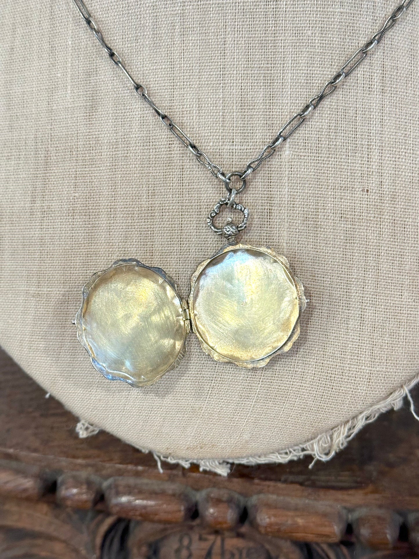 Antique French Silver Necklace With Ornate Fob Style Locket