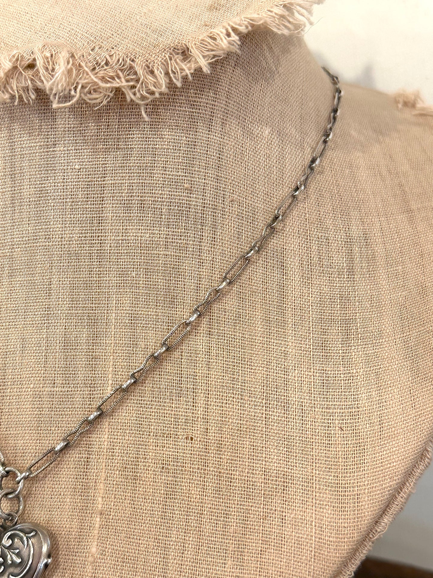 Antique French Silver Necklace Floral Heart Locket