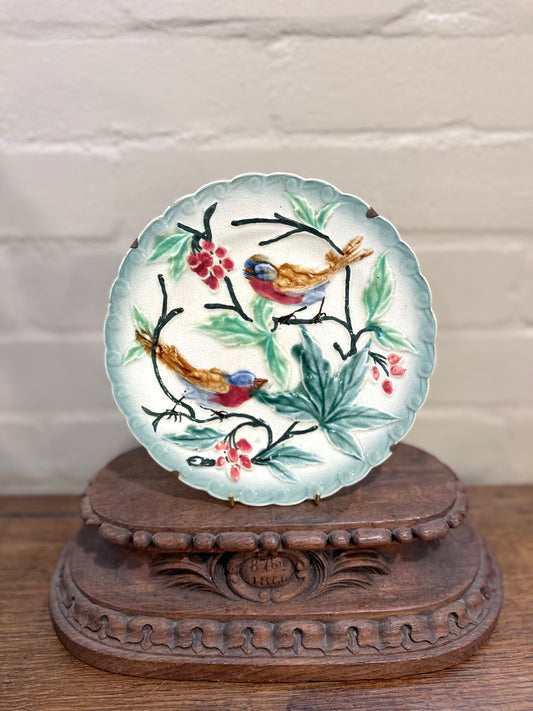 Antique French Majolica Bird And Branch Plate