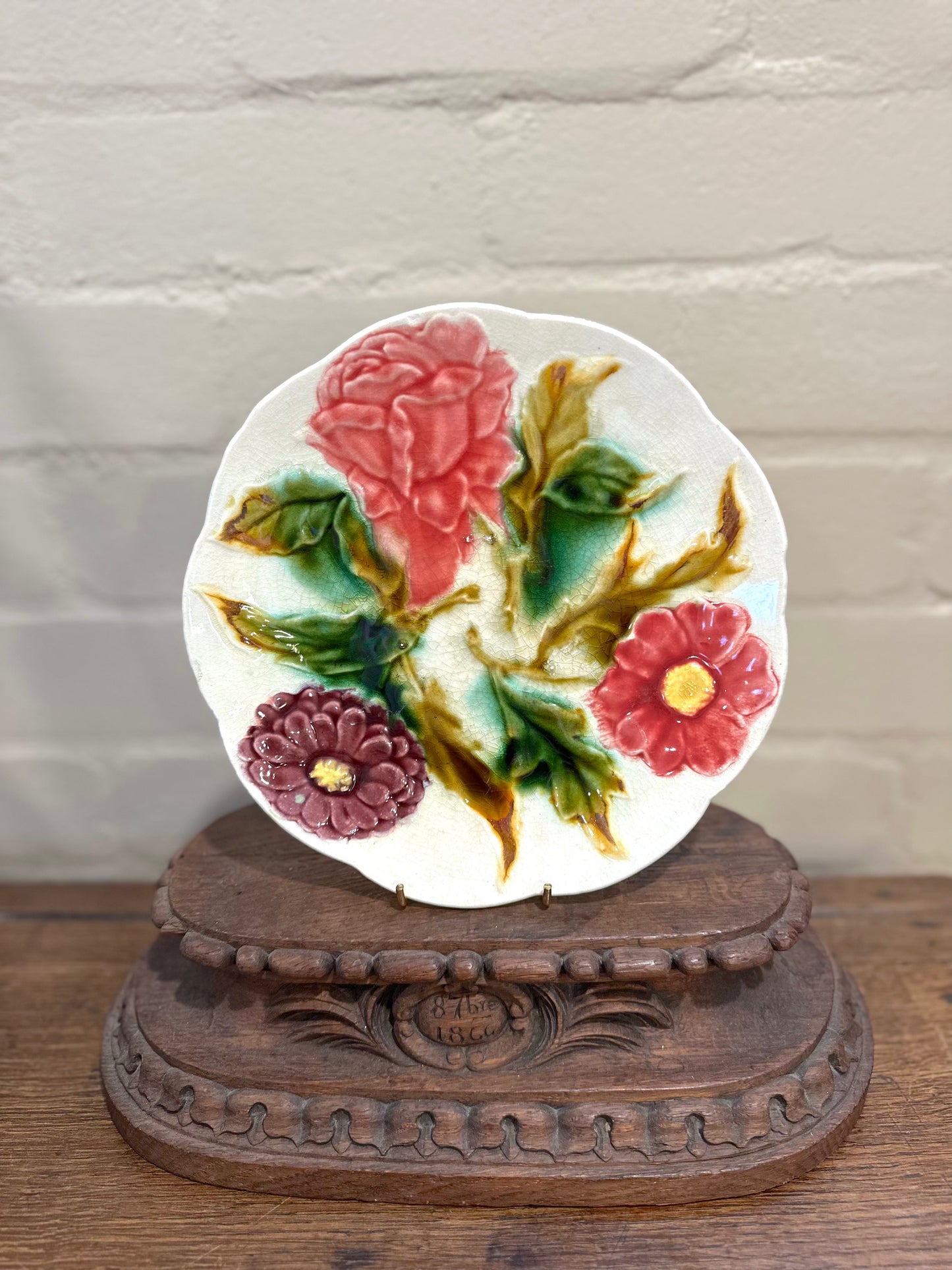 Antique French Majolica Bright Floral Plate