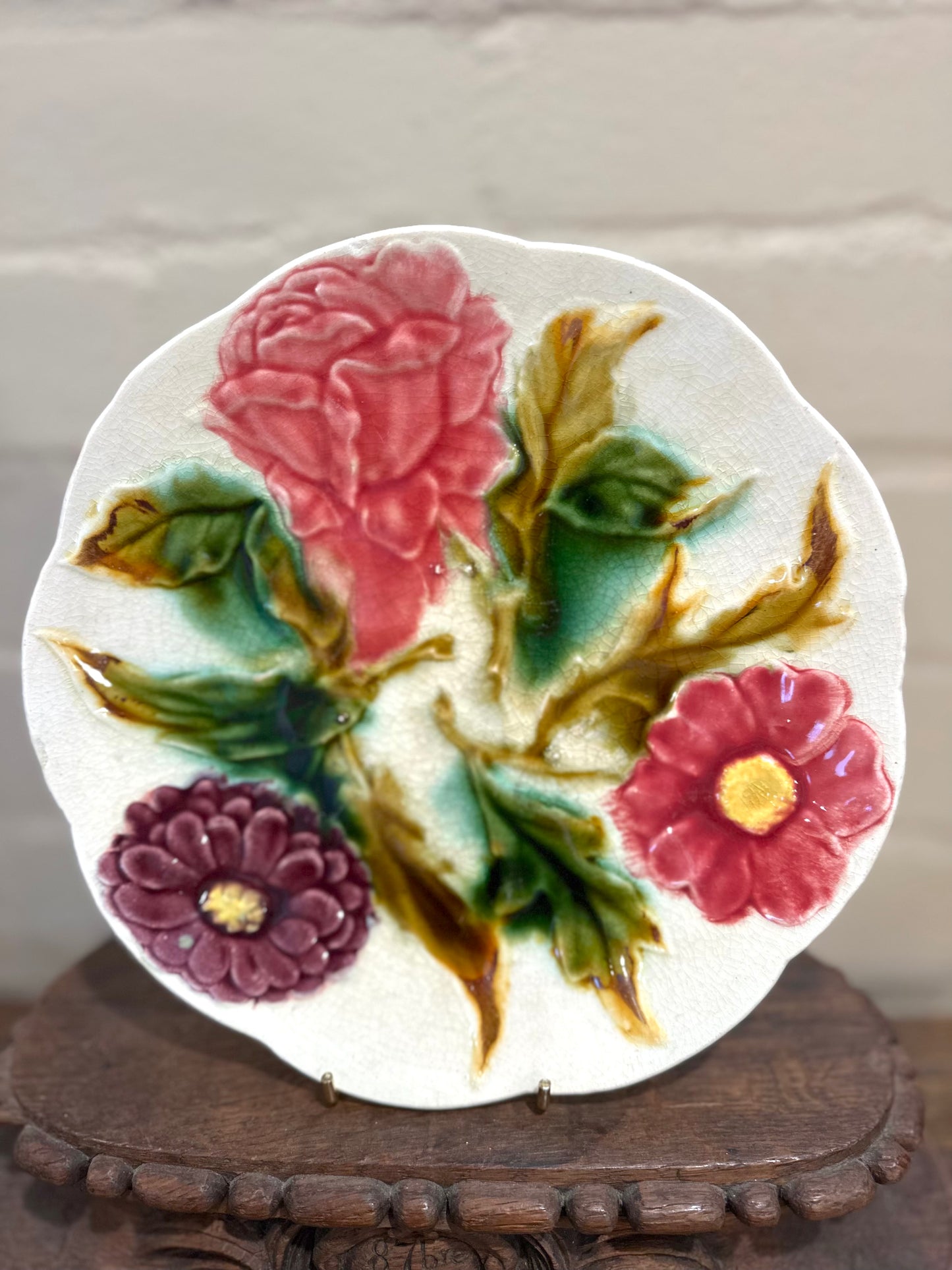 Antique French Majolica Bright Floral Plate