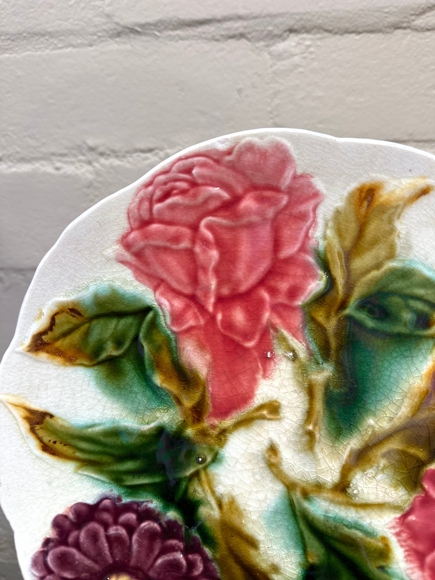 Antique French Majolica Bright Floral Plate
