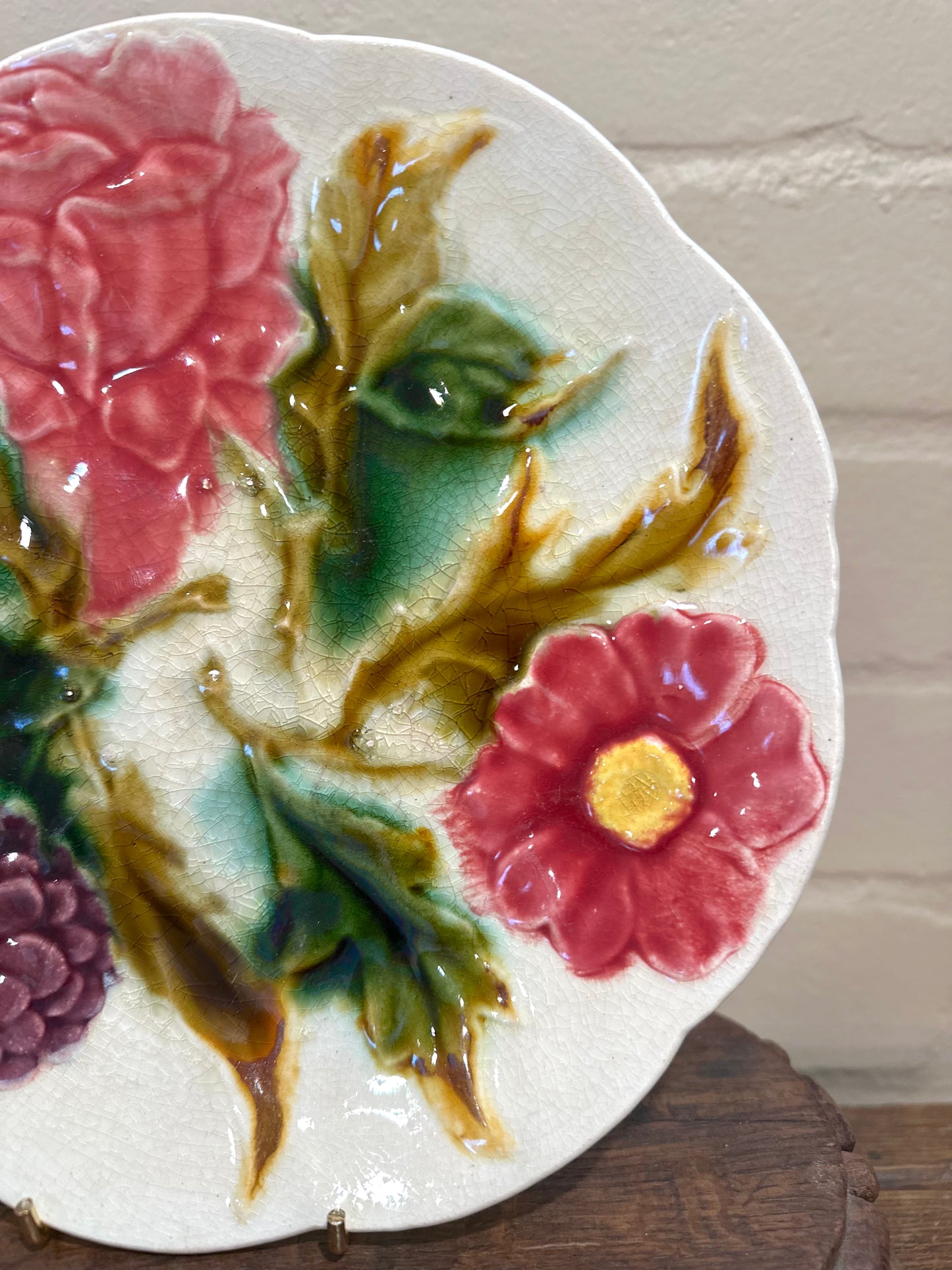Antique French Majolica Bright Floral Plate