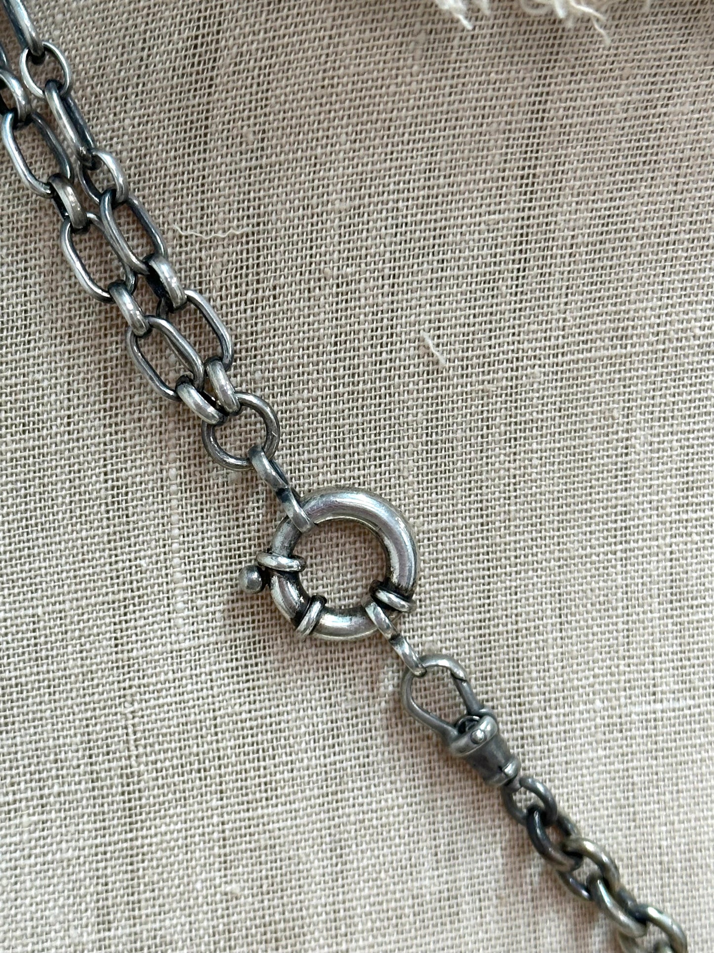 Antique French Watch Chain Necklace With Floral Fob Tassel