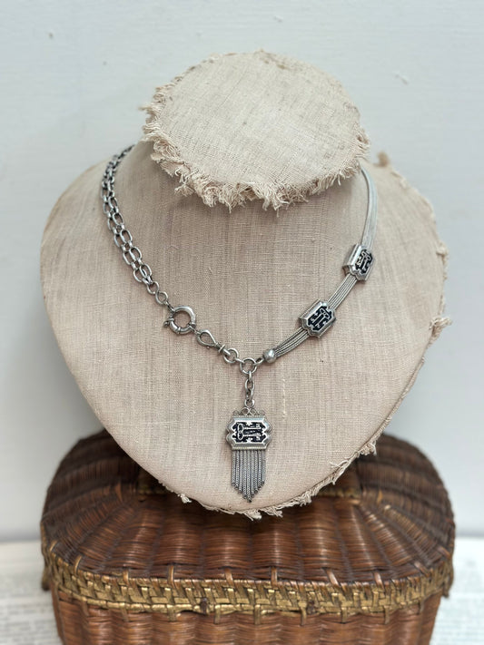 Antique French Necklace With Enamel Key And Tassel Fob