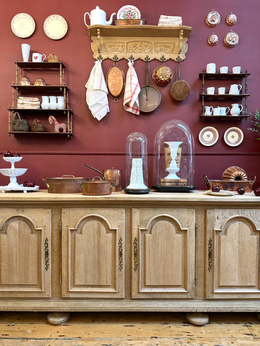 Antique French Solid Oak Four Door Sideboard