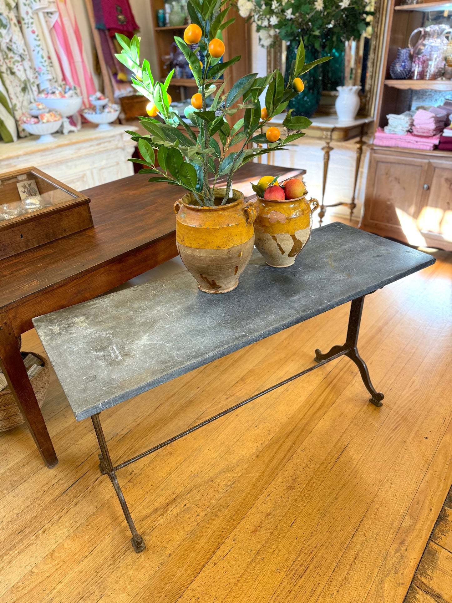 Antique French Cast Iron Table With Bluestone Top