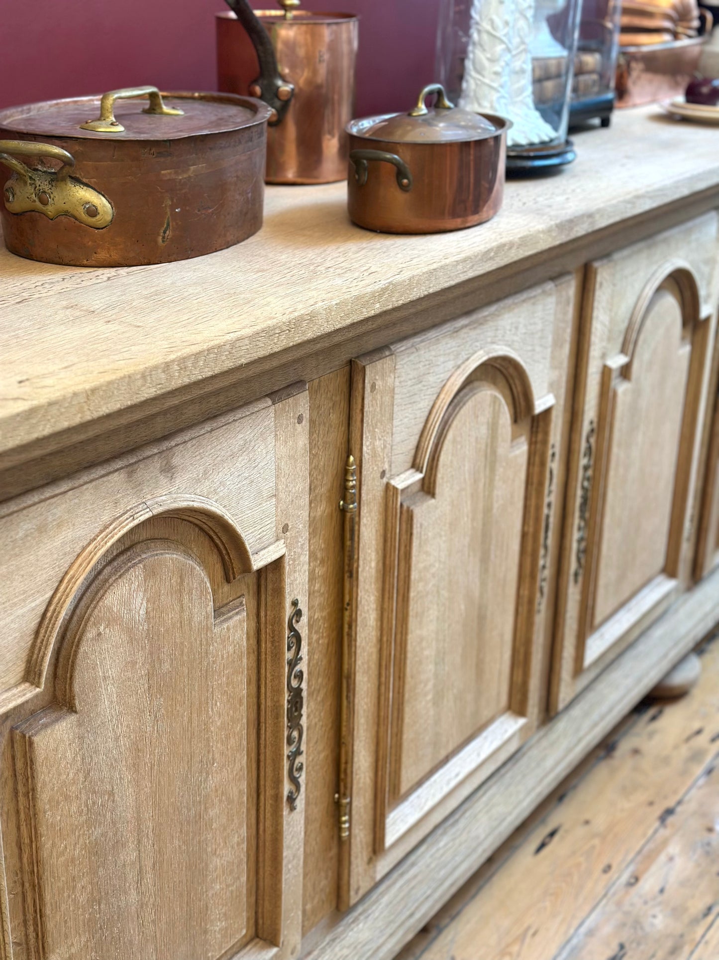 Antique French Solid Oak Four Door Sideboard