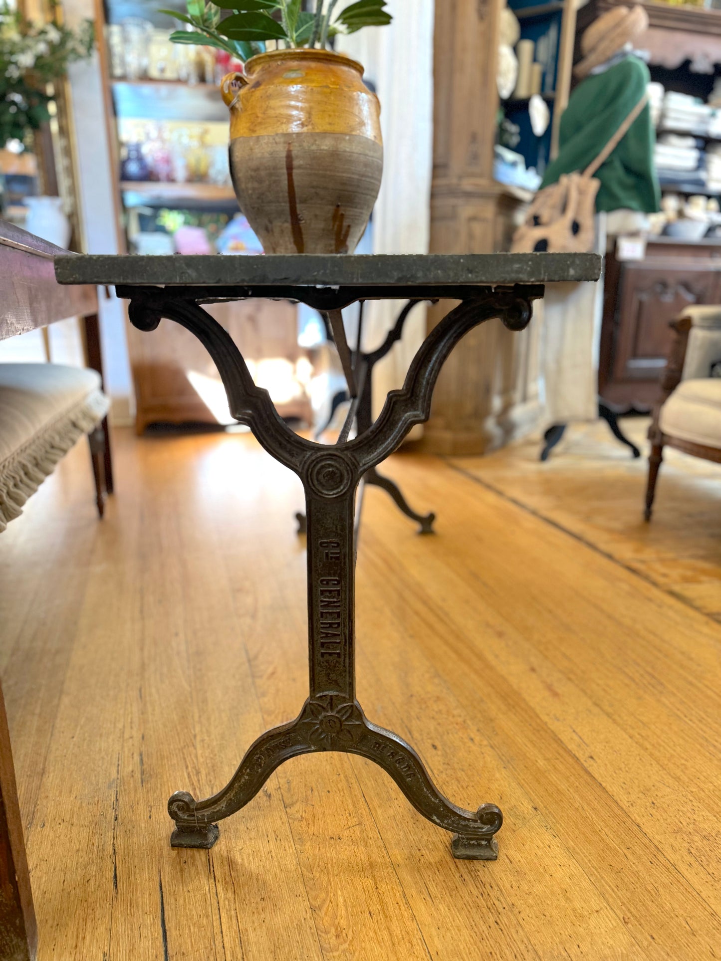 Antique French Cast Iron Table With Bluestone Top