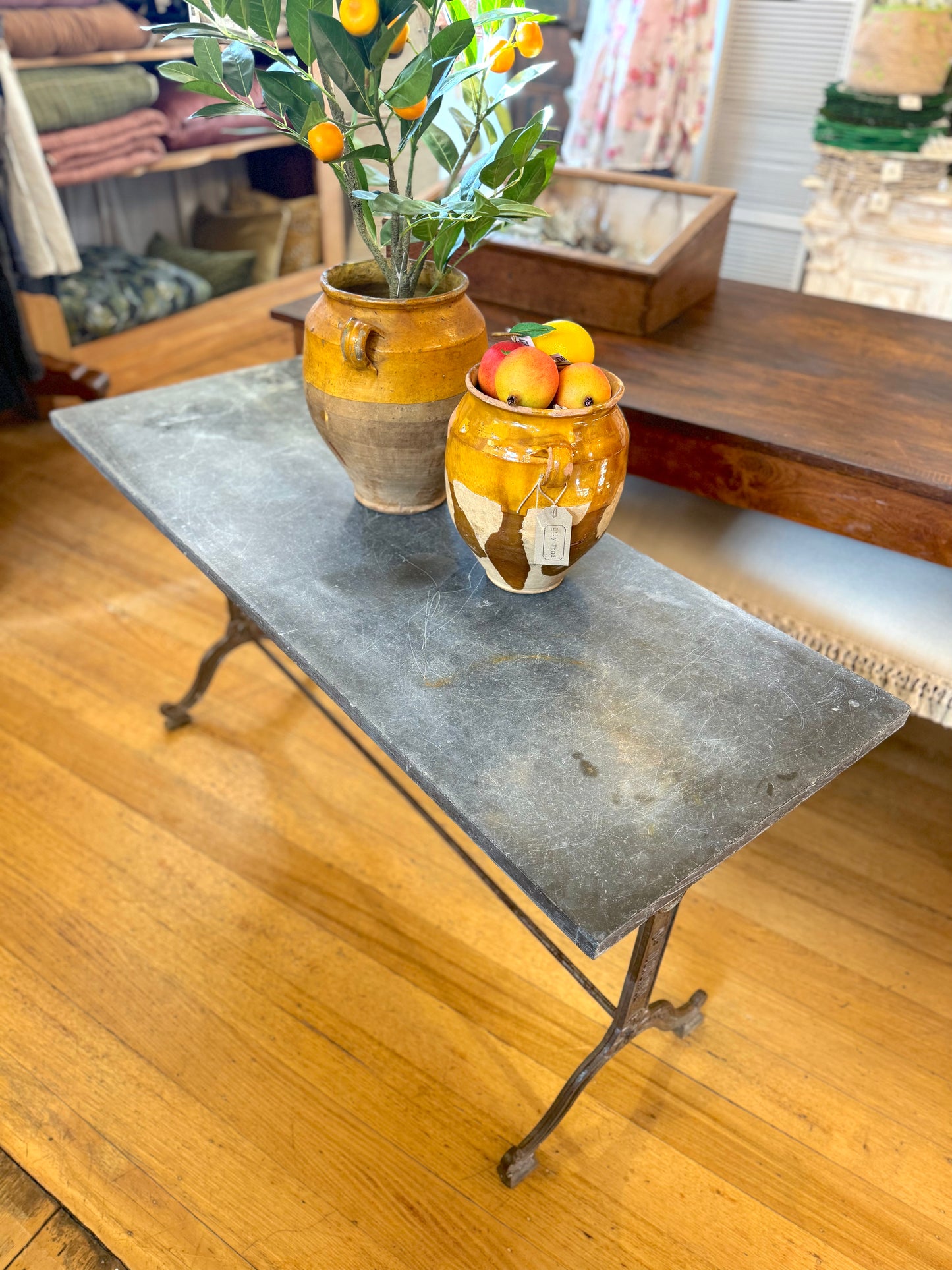 Antique French Cast Iron Table With Bluestone Top