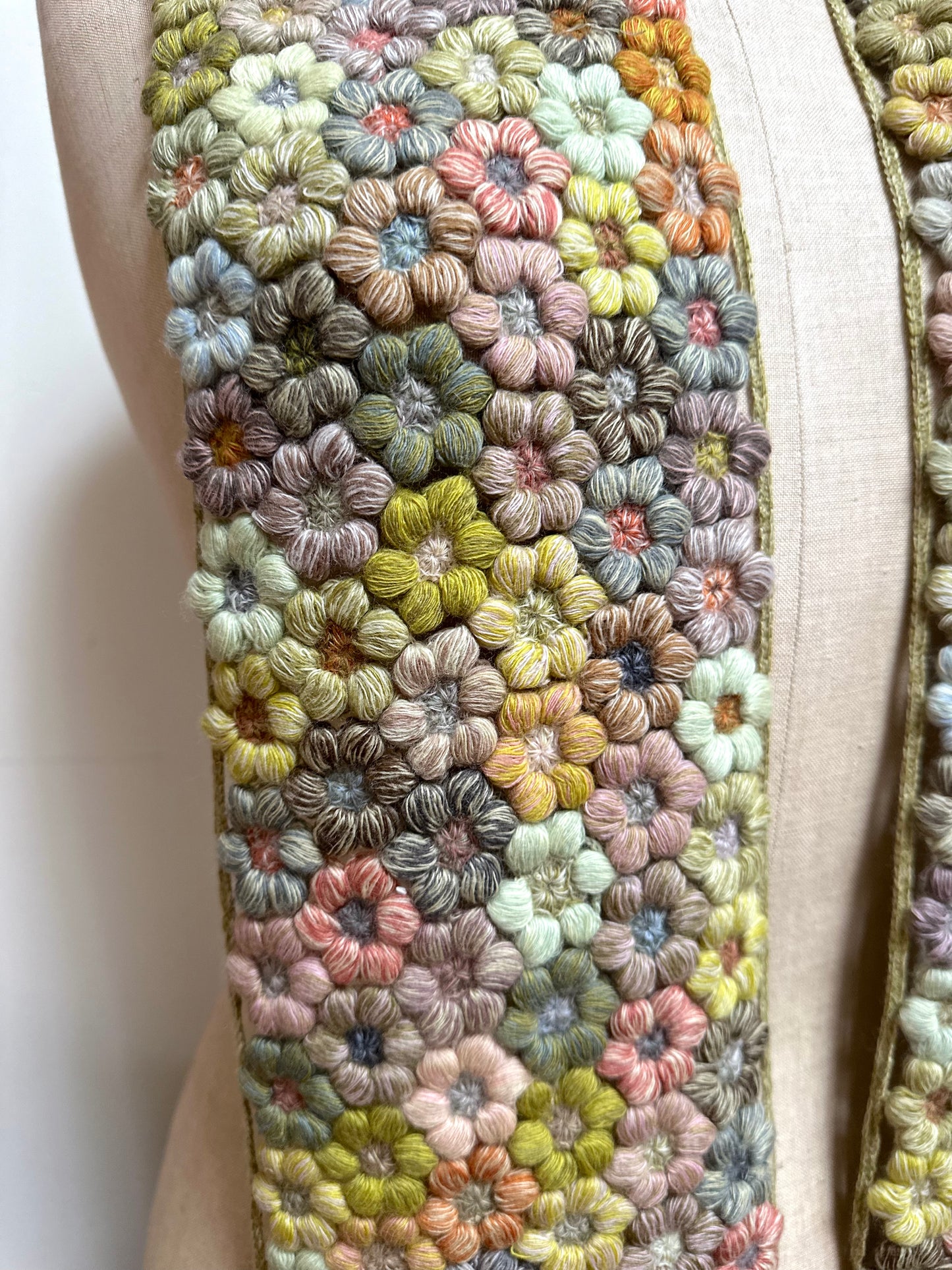 Sophie Digard Green Flower Bouquet Crochet Wool Scarf