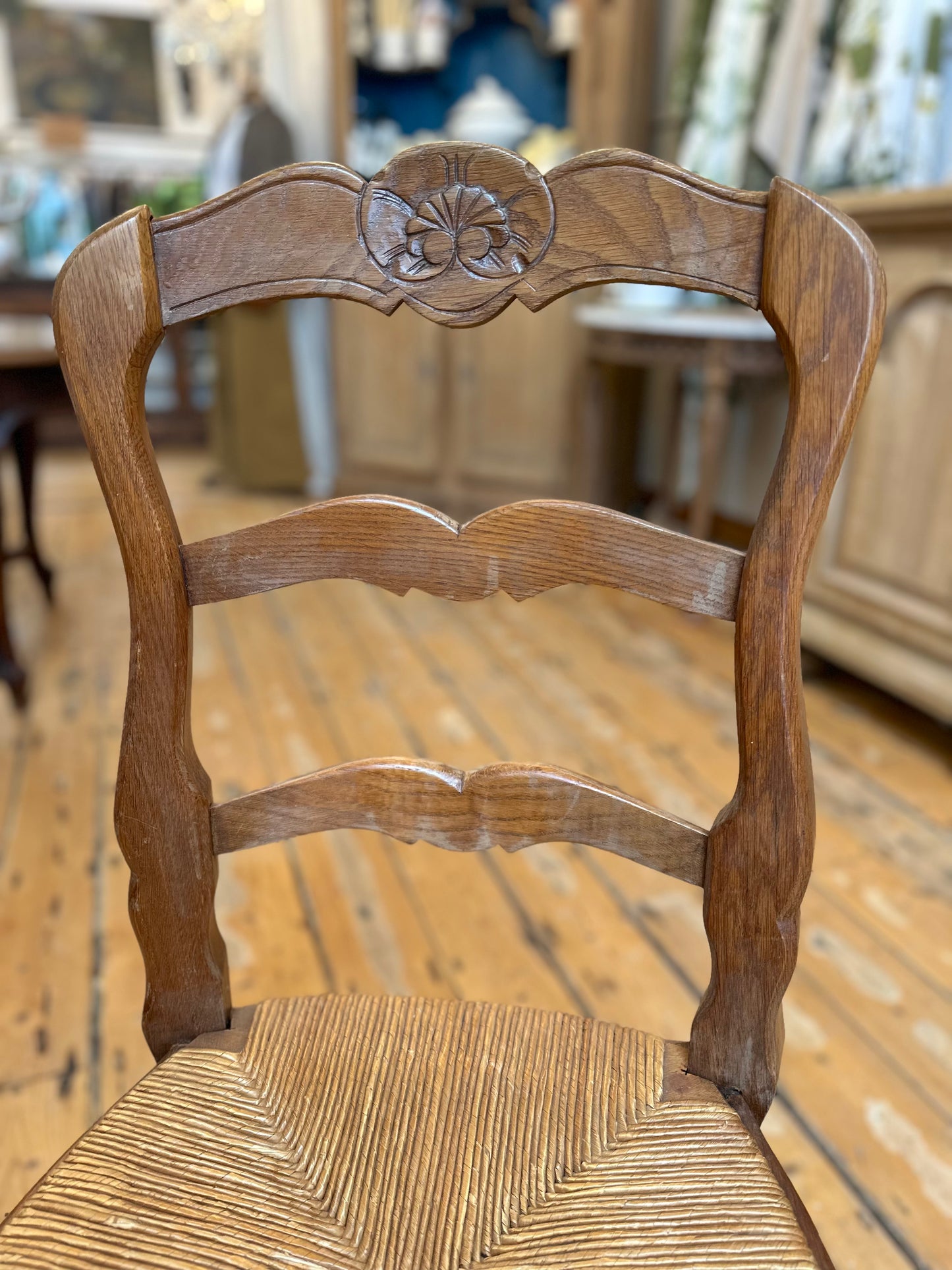Set of 6 Antique French Oak Farmhouse Dining Chairs