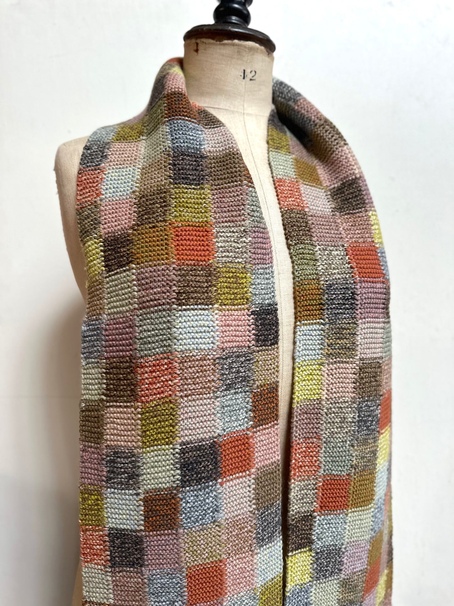 Sophie Digard Bright Multi Check Crochet Wool Scarf