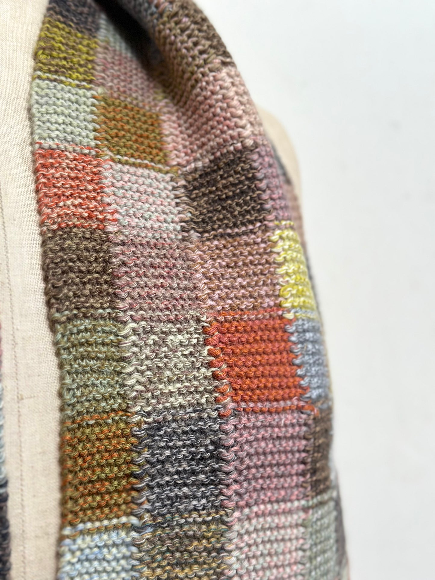 Sophie Digard Bright Multi Check Crochet Wool Scarf