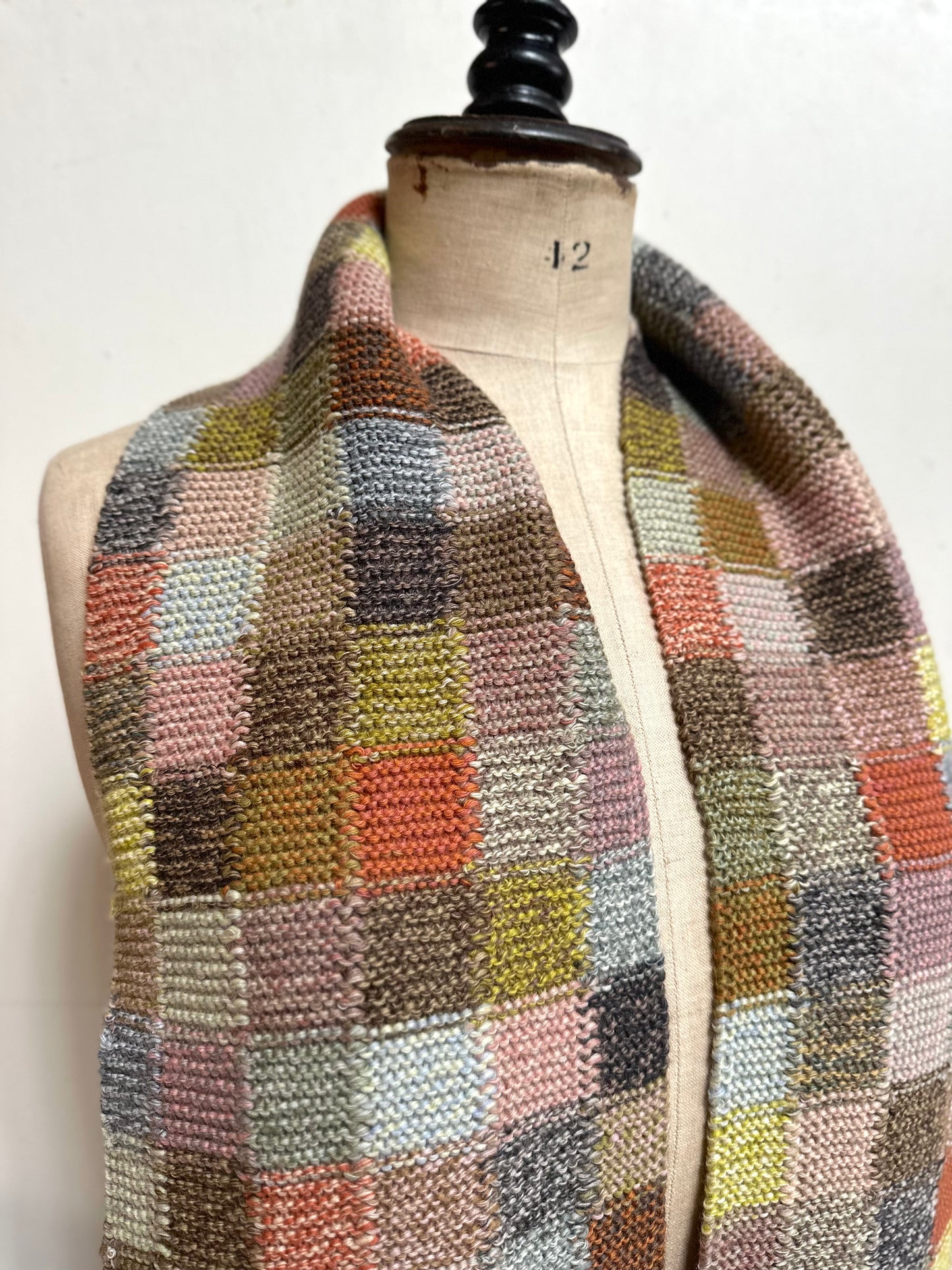 Sophie Digard Bright Multi Check Crochet Wool Scarf