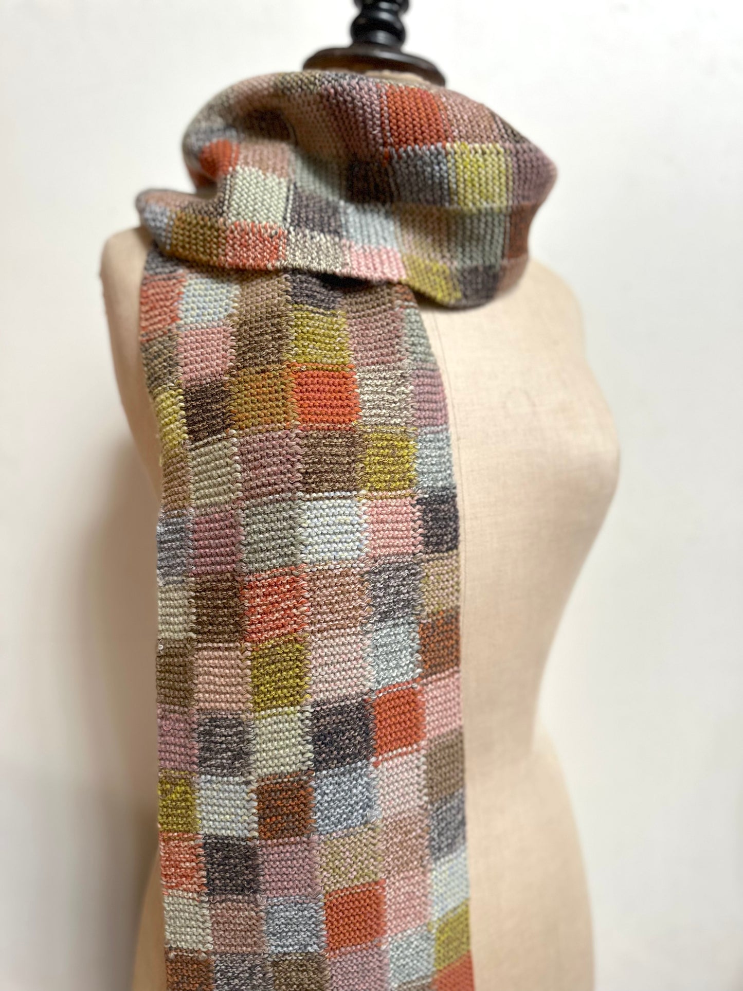 Sophie Digard Bright Multi Check Crochet Wool Scarf