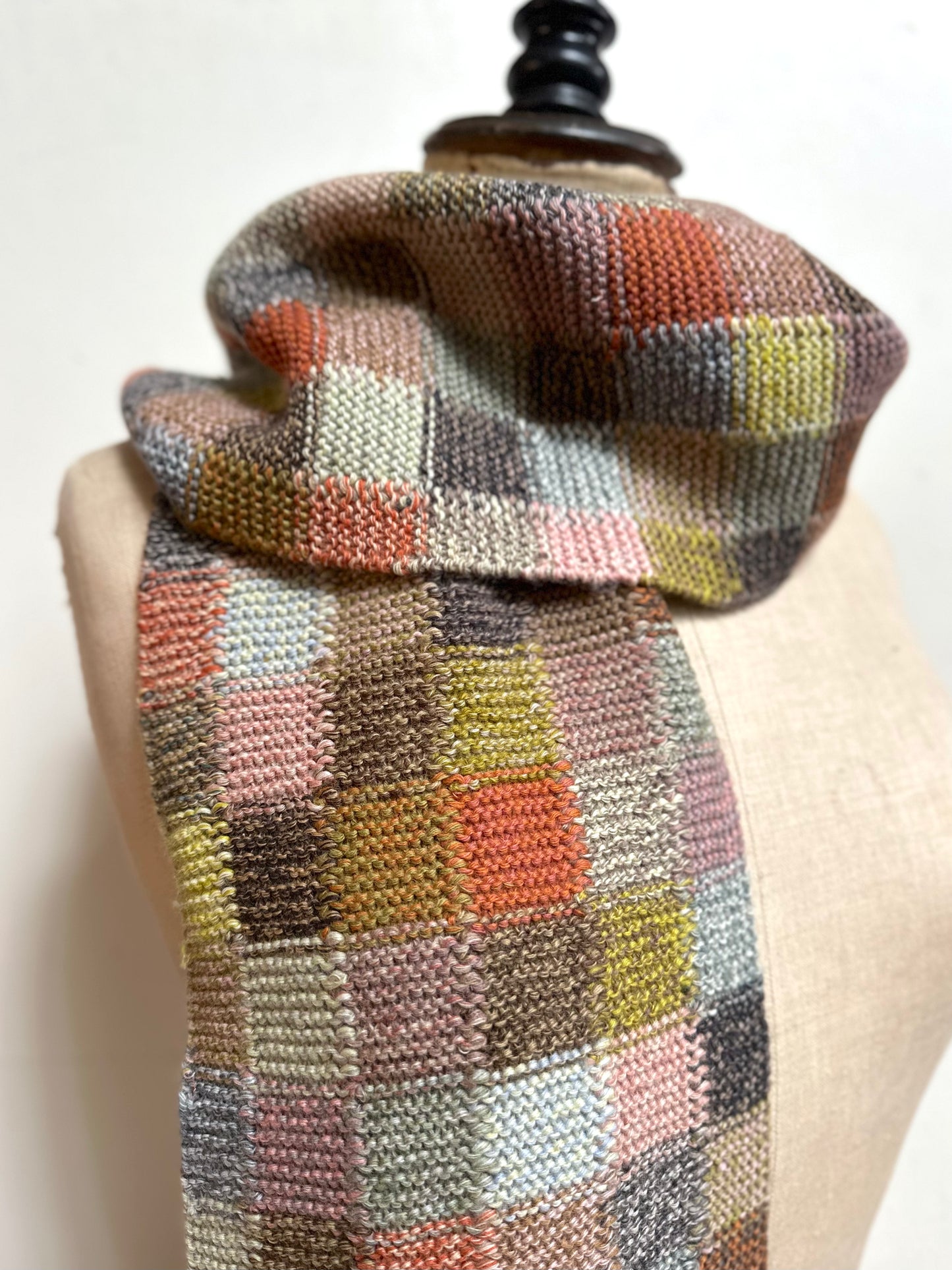 Sophie Digard Bright Multi Check Crochet Wool Scarf