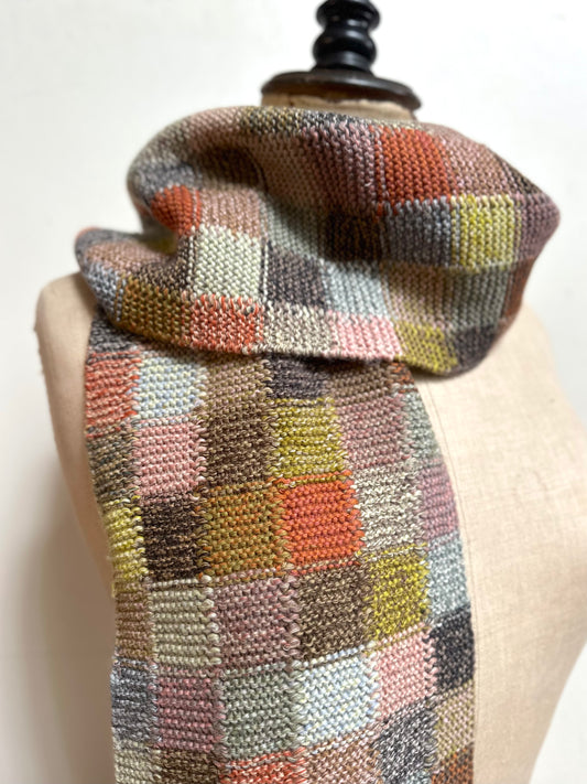 Sophie Digard Bright Multi Check Crochet Wool Scarf