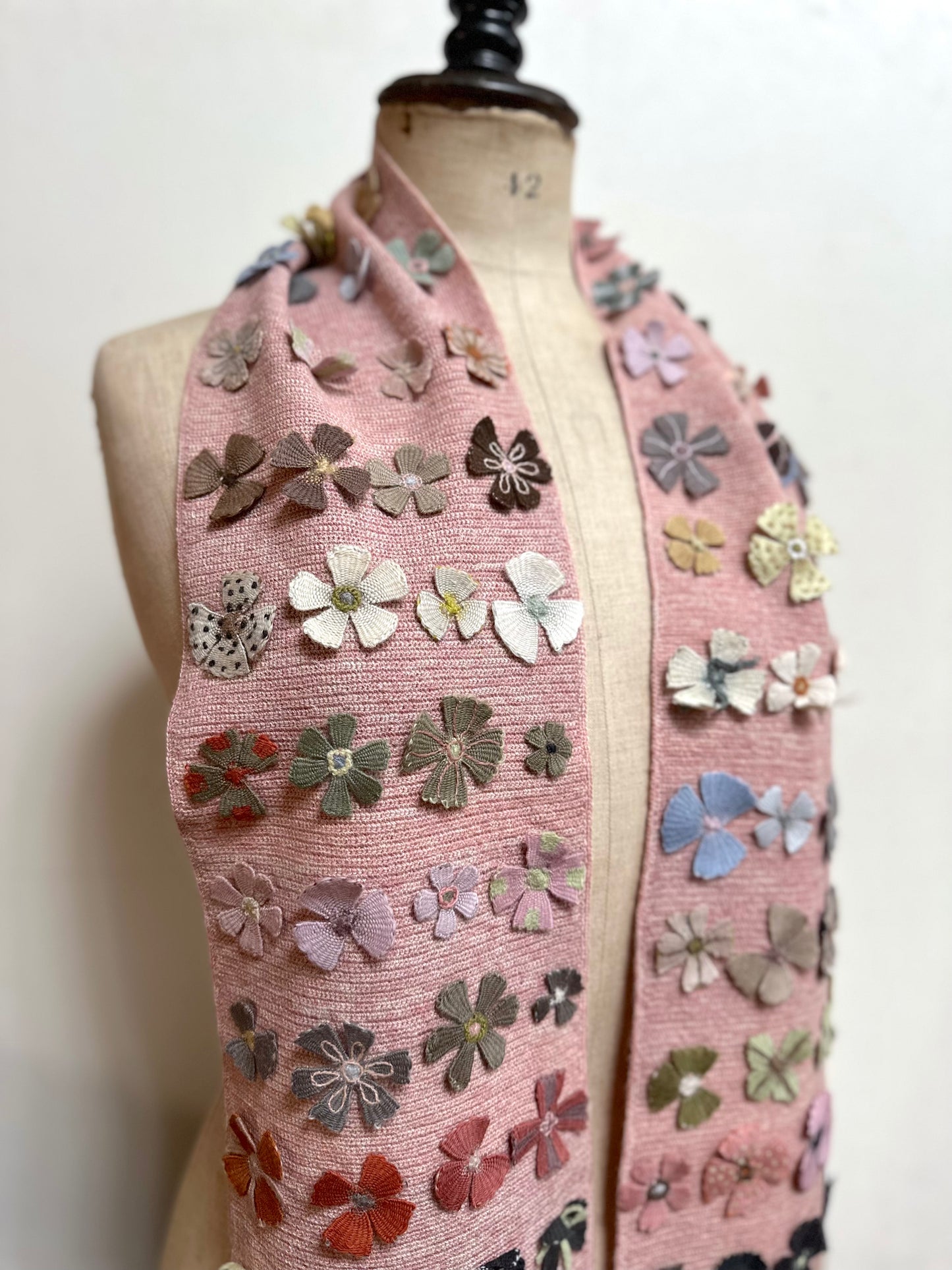 Sophie Digard Pink Summer Fleurs Crochet Wool Scarf