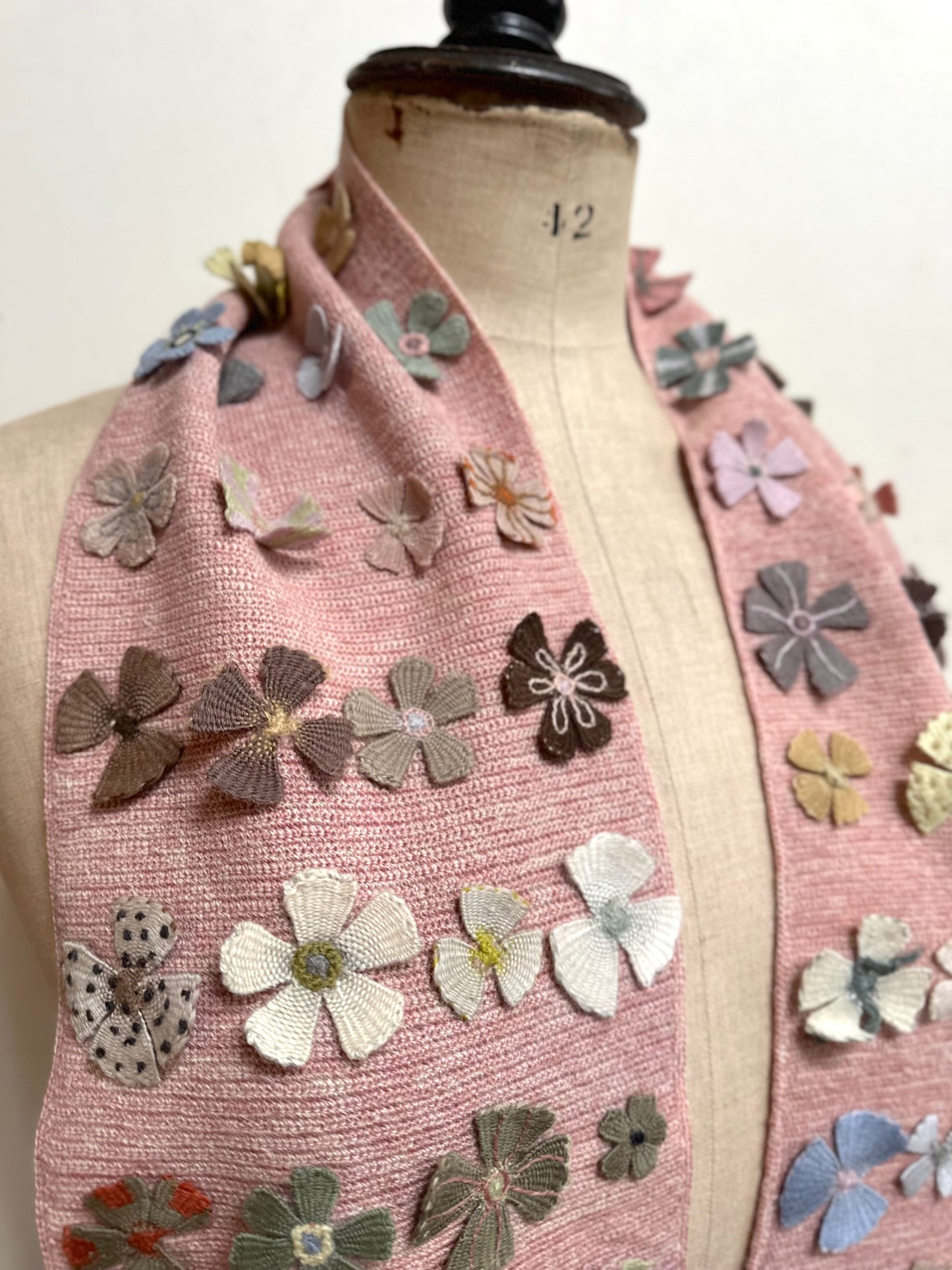Sophie Digard Pink Summer Fleurs Crochet Wool Scarf