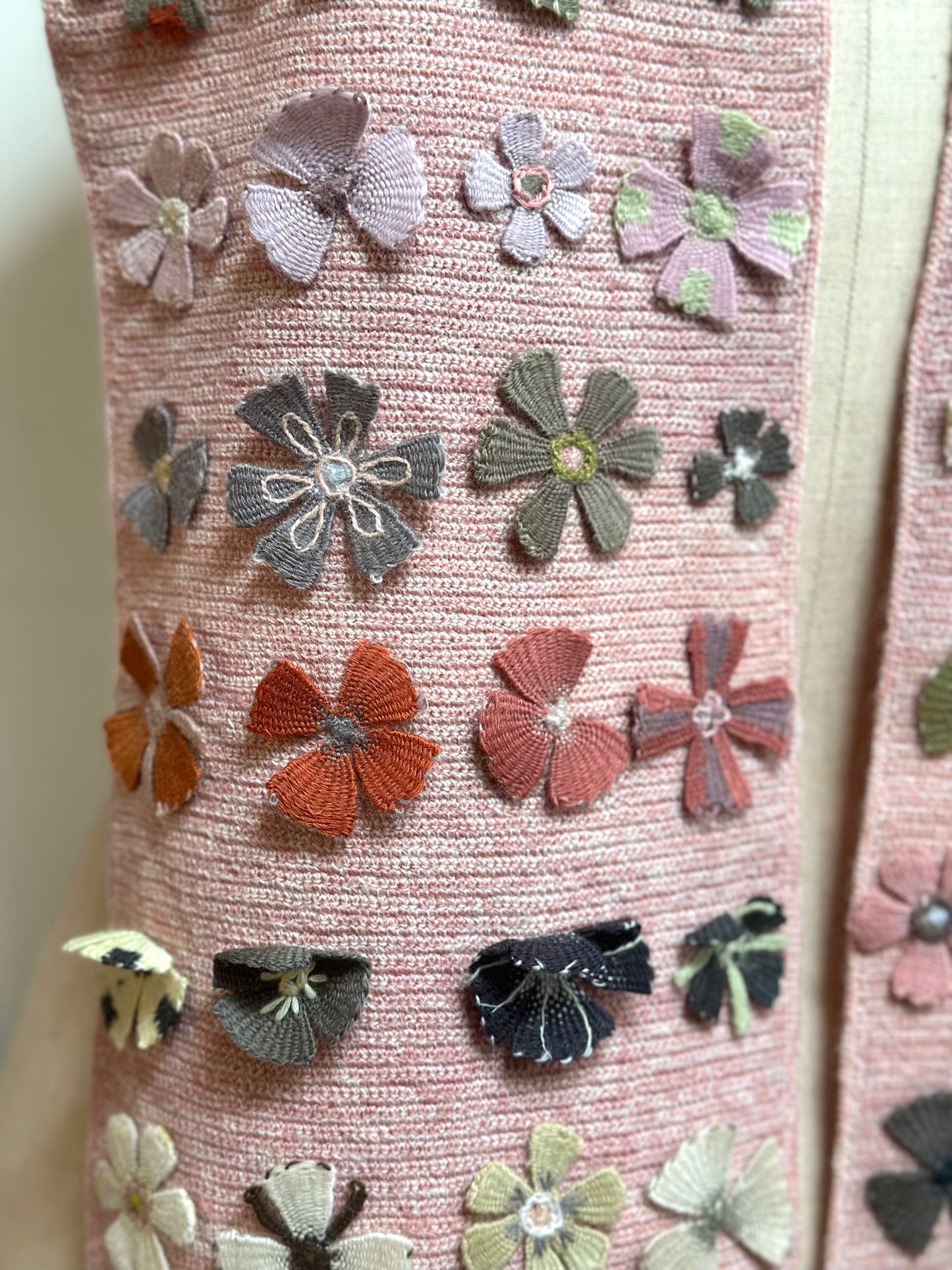 Sophie Digard Pink Summer Fleurs Crochet Wool Scarf