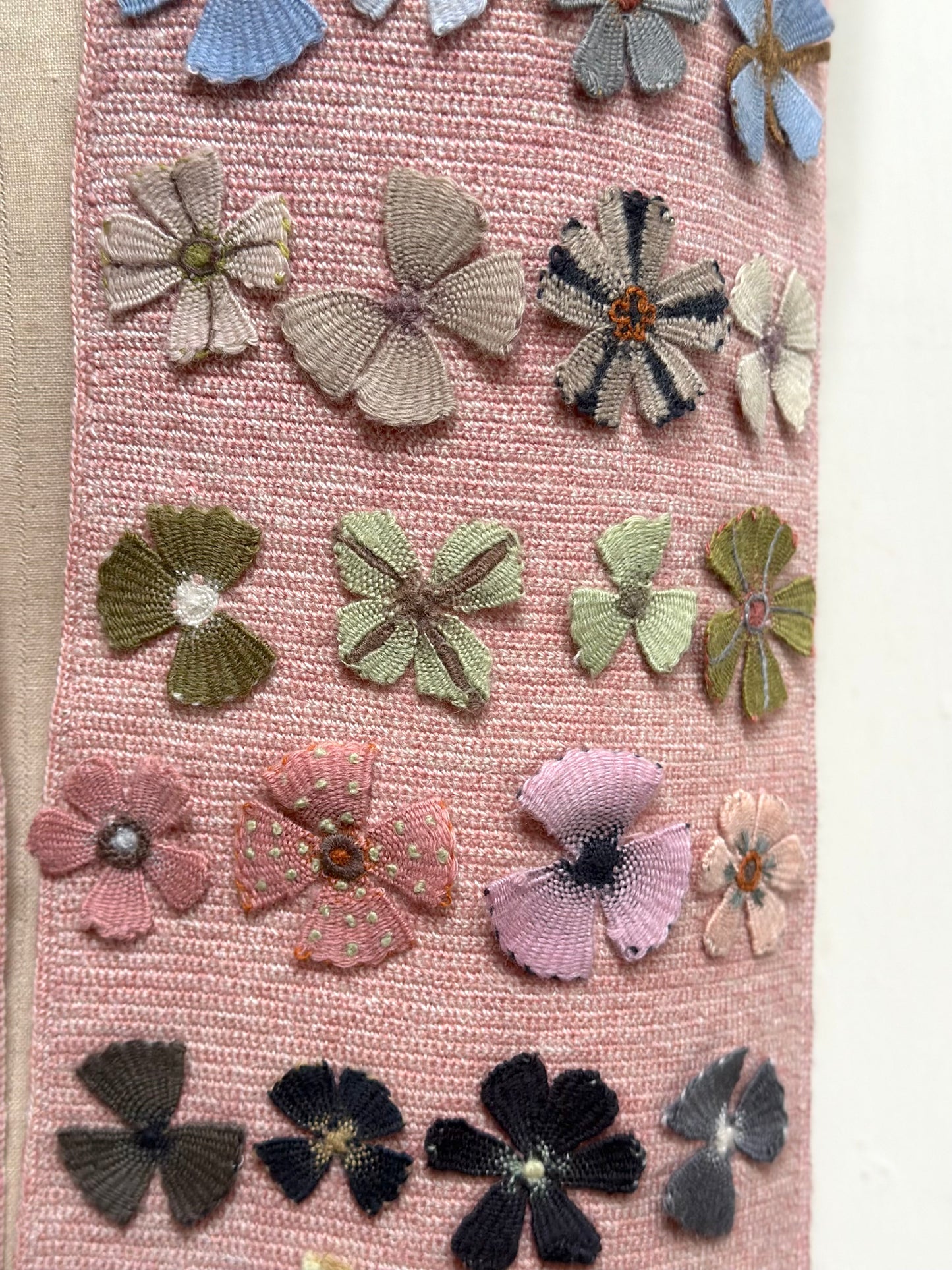 Sophie Digard Pink Summer Fleurs Crochet Wool Scarf