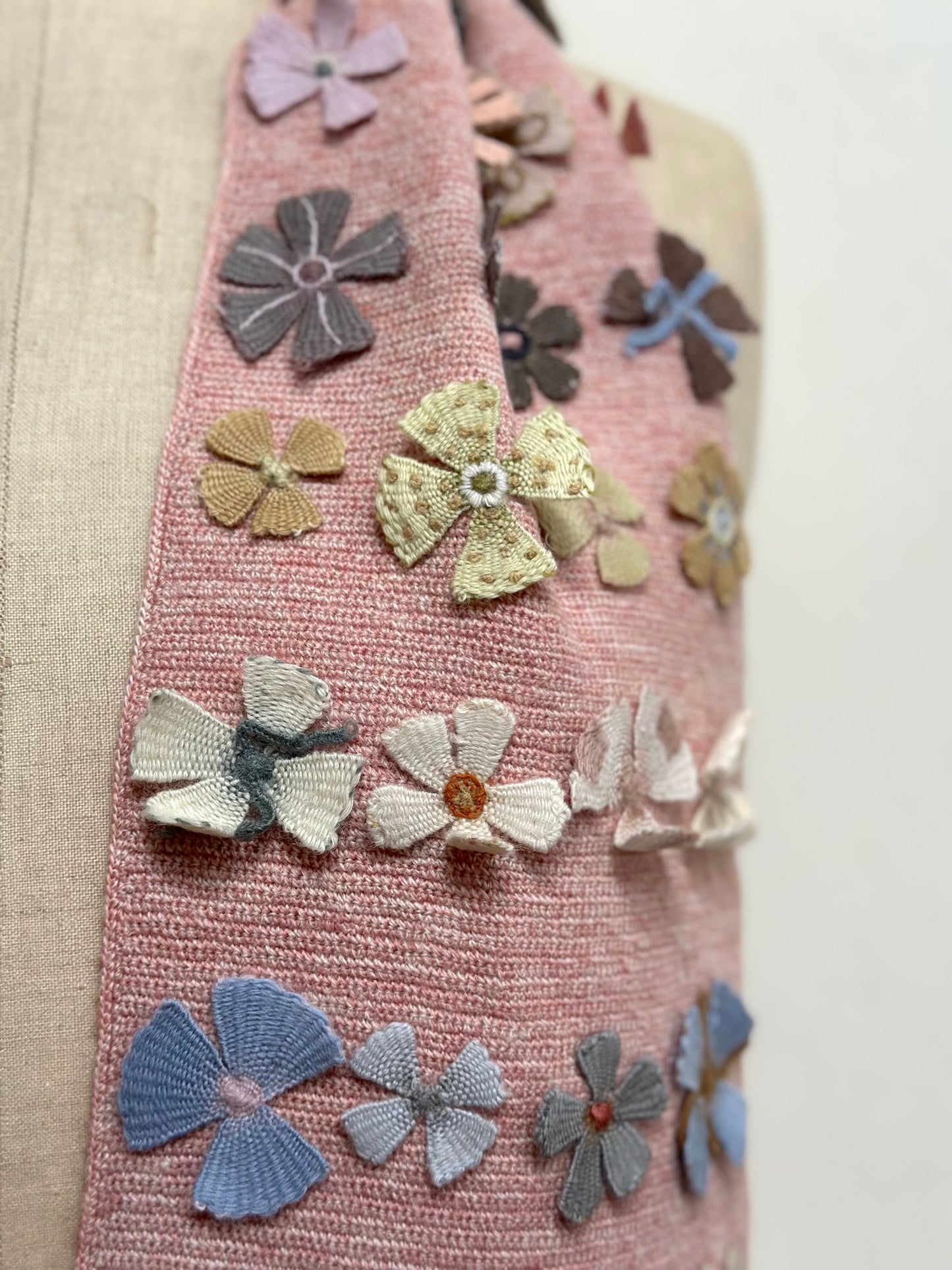 Sophie Digard Pink Summer Fleurs Crochet Wool Scarf