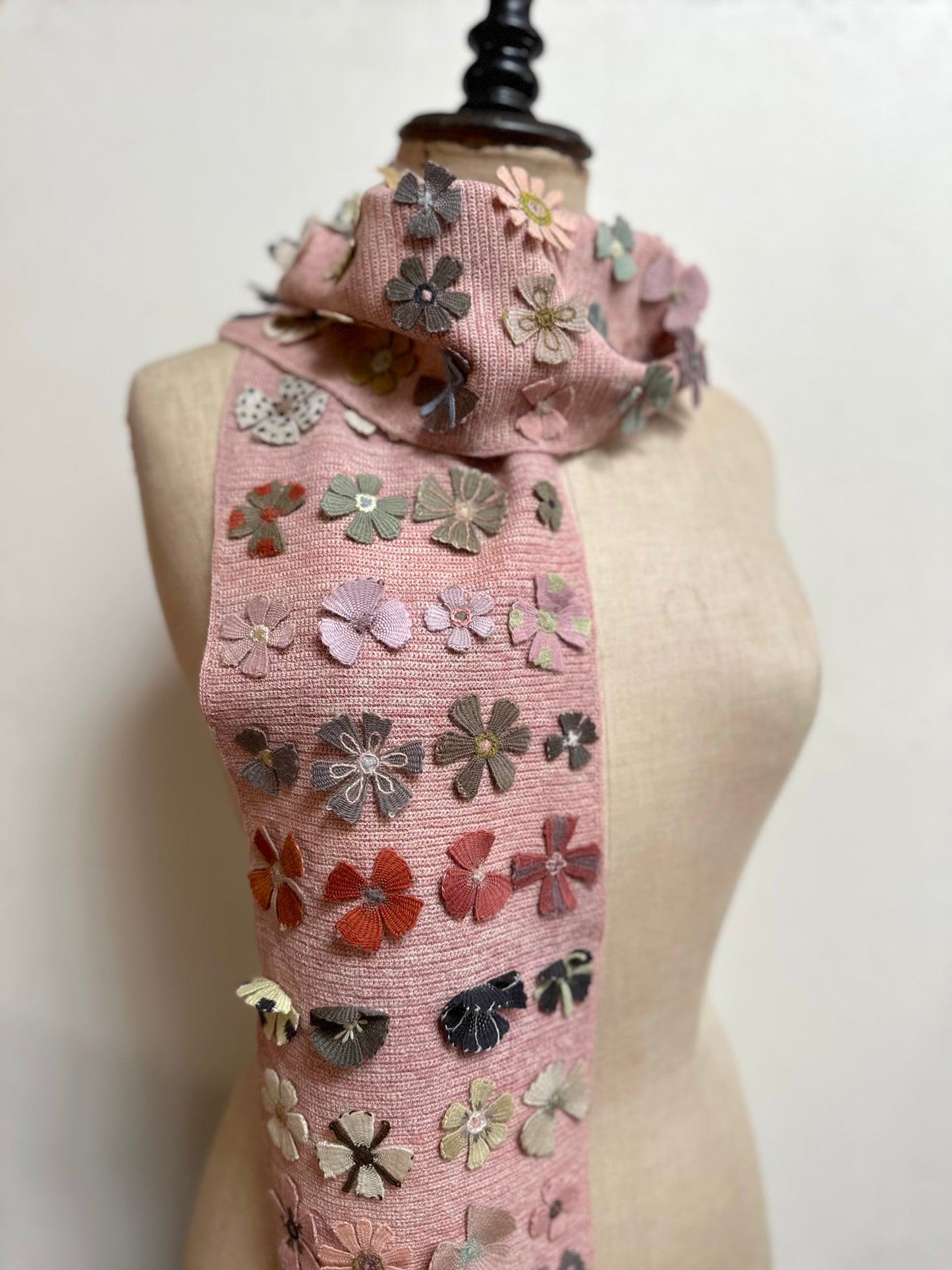 Sophie Digard Pink Summer Fleurs Crochet Wool Scarf