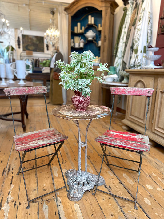 Antique French Pair Of Painted Red Outdoor Folding Chairs