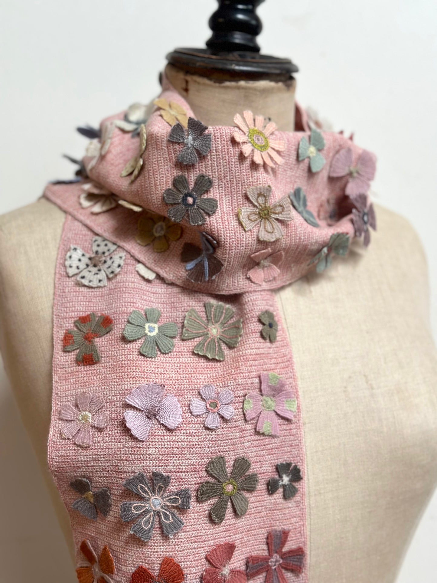 Sophie Digard Pink Summer Fleurs Crochet Wool Scarf