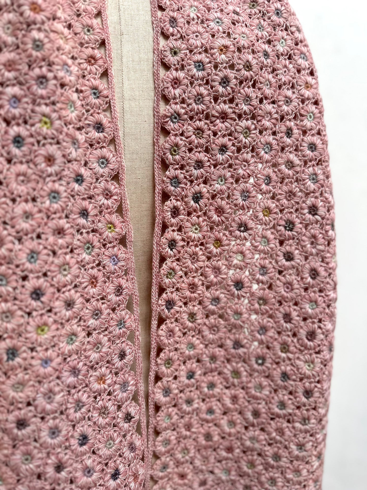Sophie Digard Crochet Wool Scarf Pink Daisy Chains