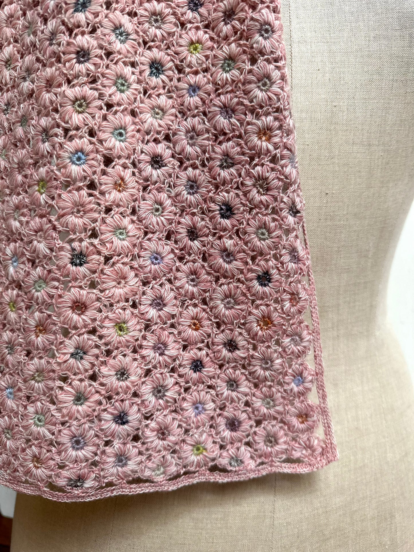 Sophie Digard Crochet Wool Scarf Pink Daisy Chains