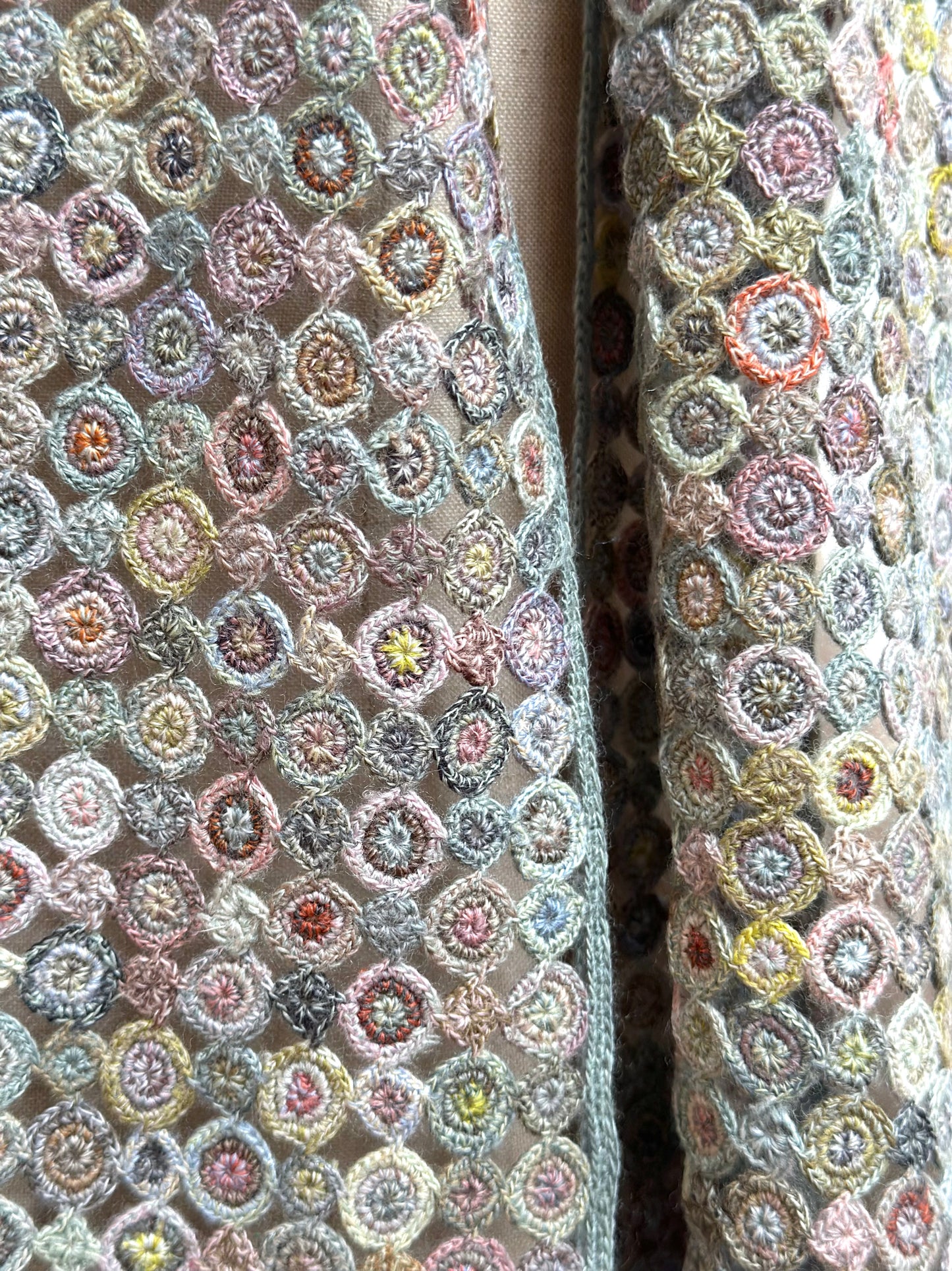 Sophie Digard Multi Blue Circles Crochet Wool Scarf