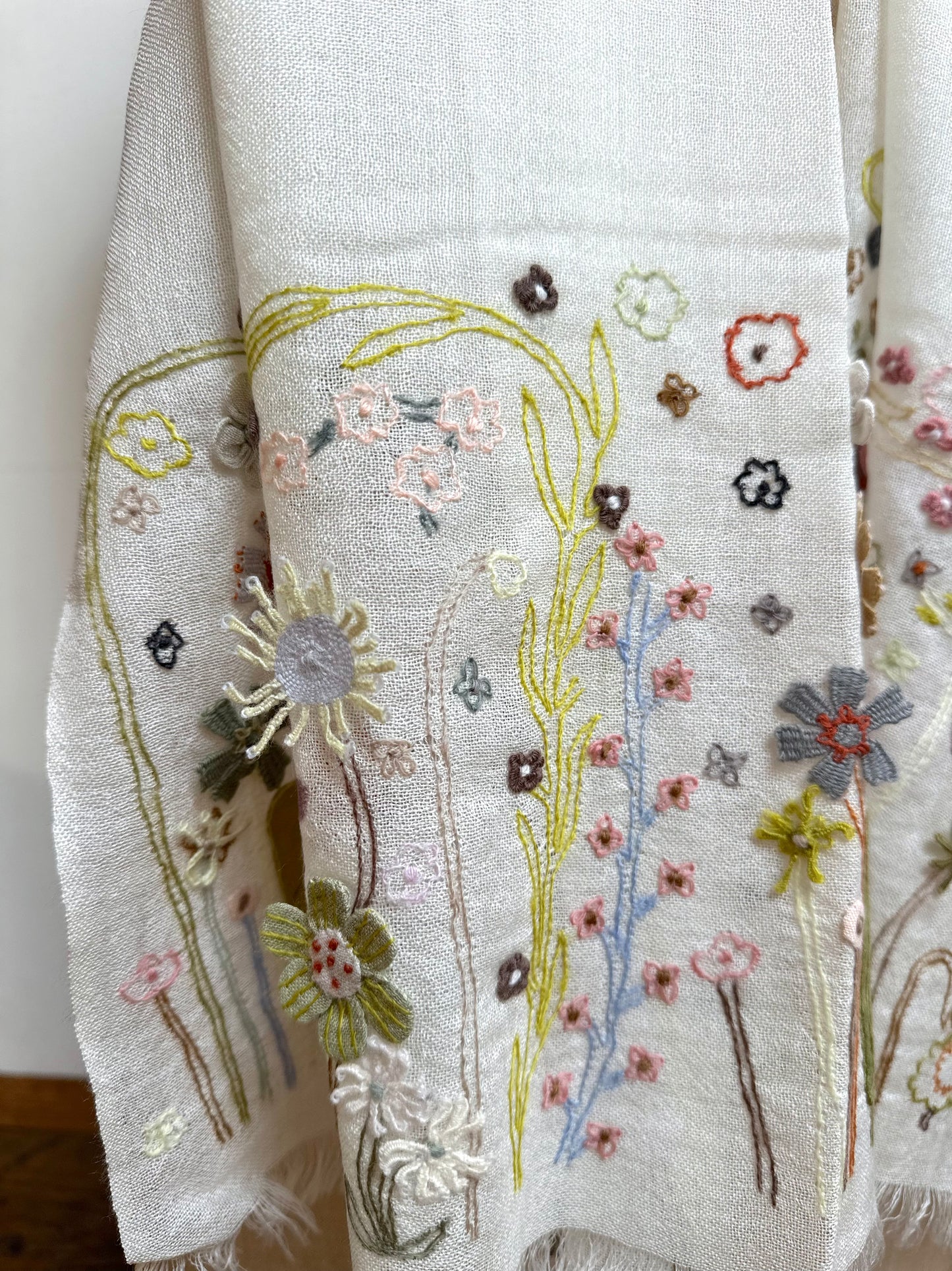 Sophie Digard Linen Scarf With Flower Garden Applique