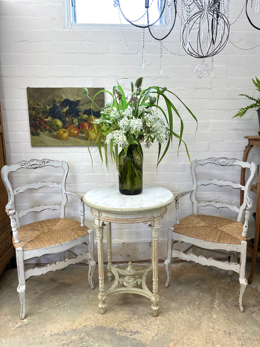 Antique French Pair Of Painted Carver Chairs
