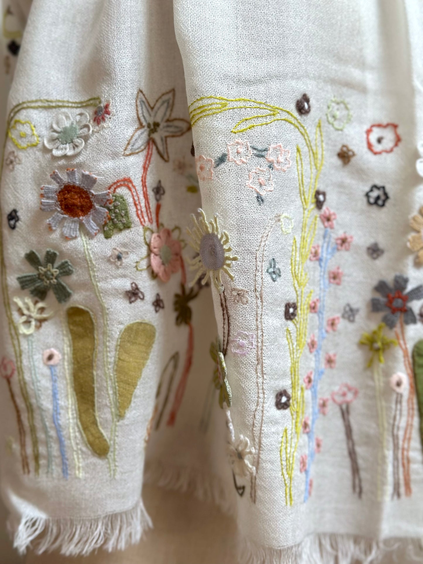 Sophie Digard Linen Scarf With Flower Garden Applique