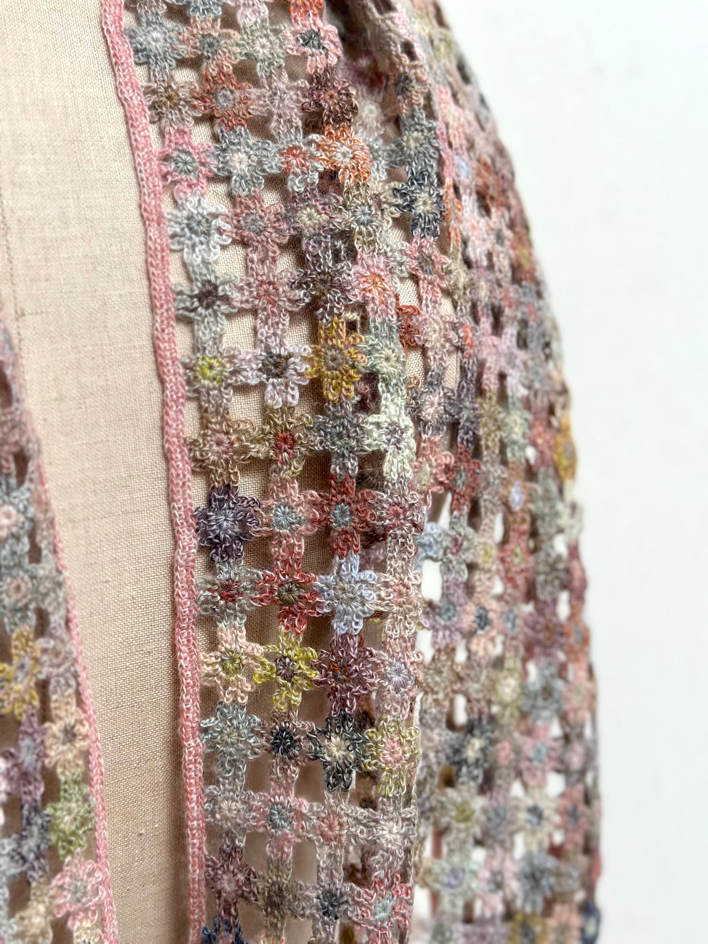 Sophie Digard Spring Blooms Pink Crochet Wool Scarf