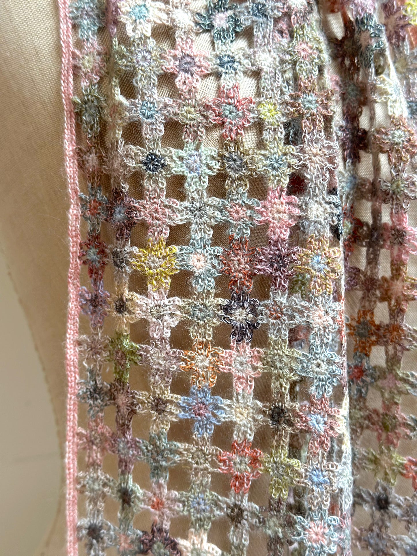 Sophie Digard Spring Blooms Pink Crochet Wool Scarf