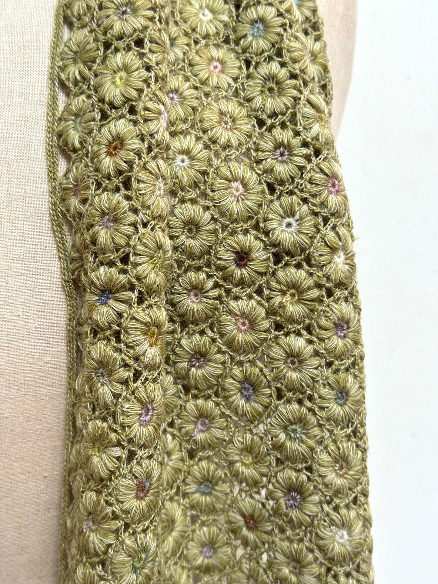 Sophie Digard Crochet Wool Scarf Green Daisy Chains