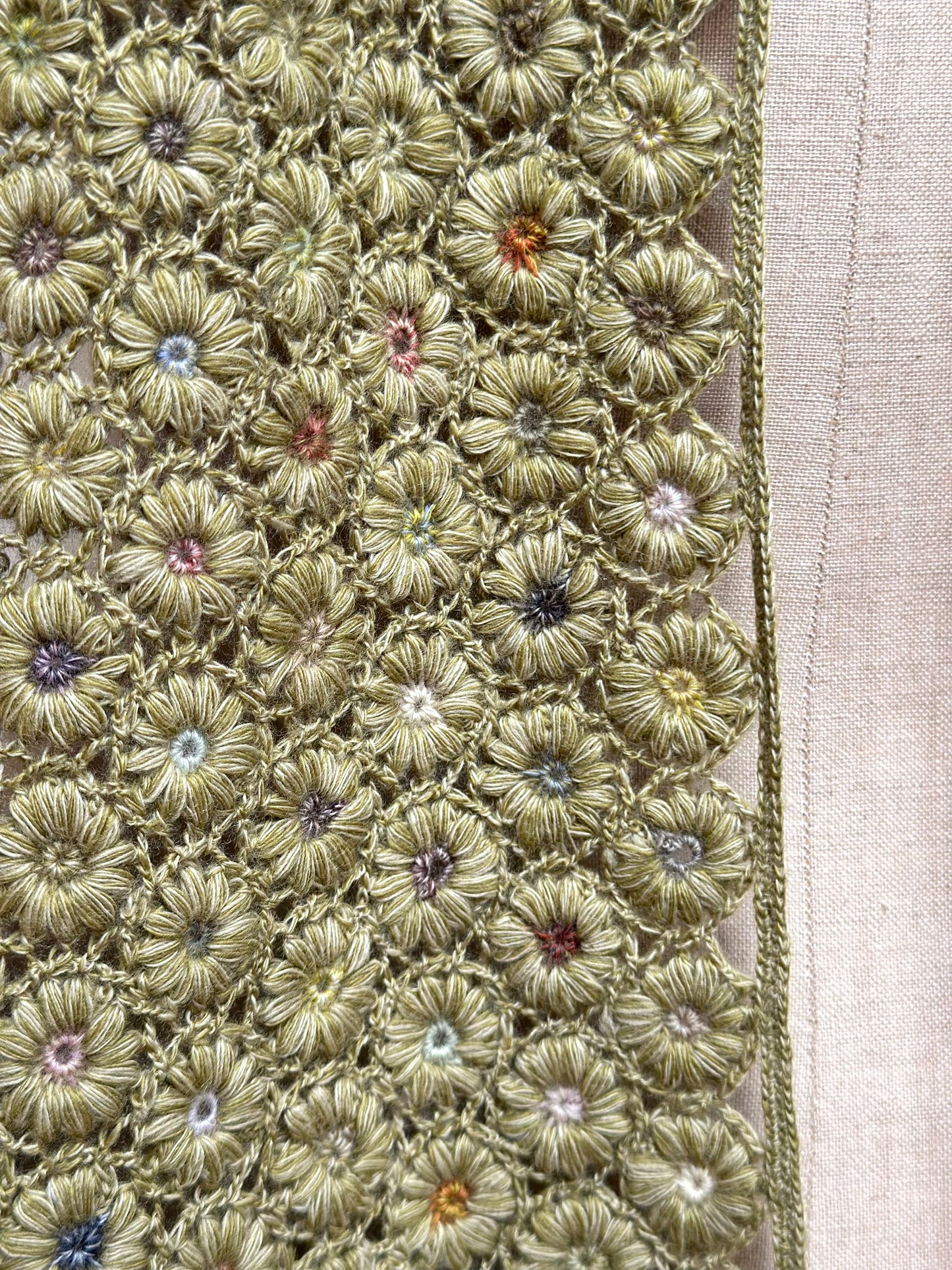 Sophie Digard Crochet Wool Scarf Green Daisy Chains
