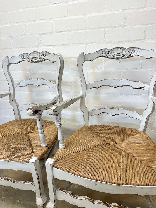 Antique French Pair Of Painted Carver Chairs