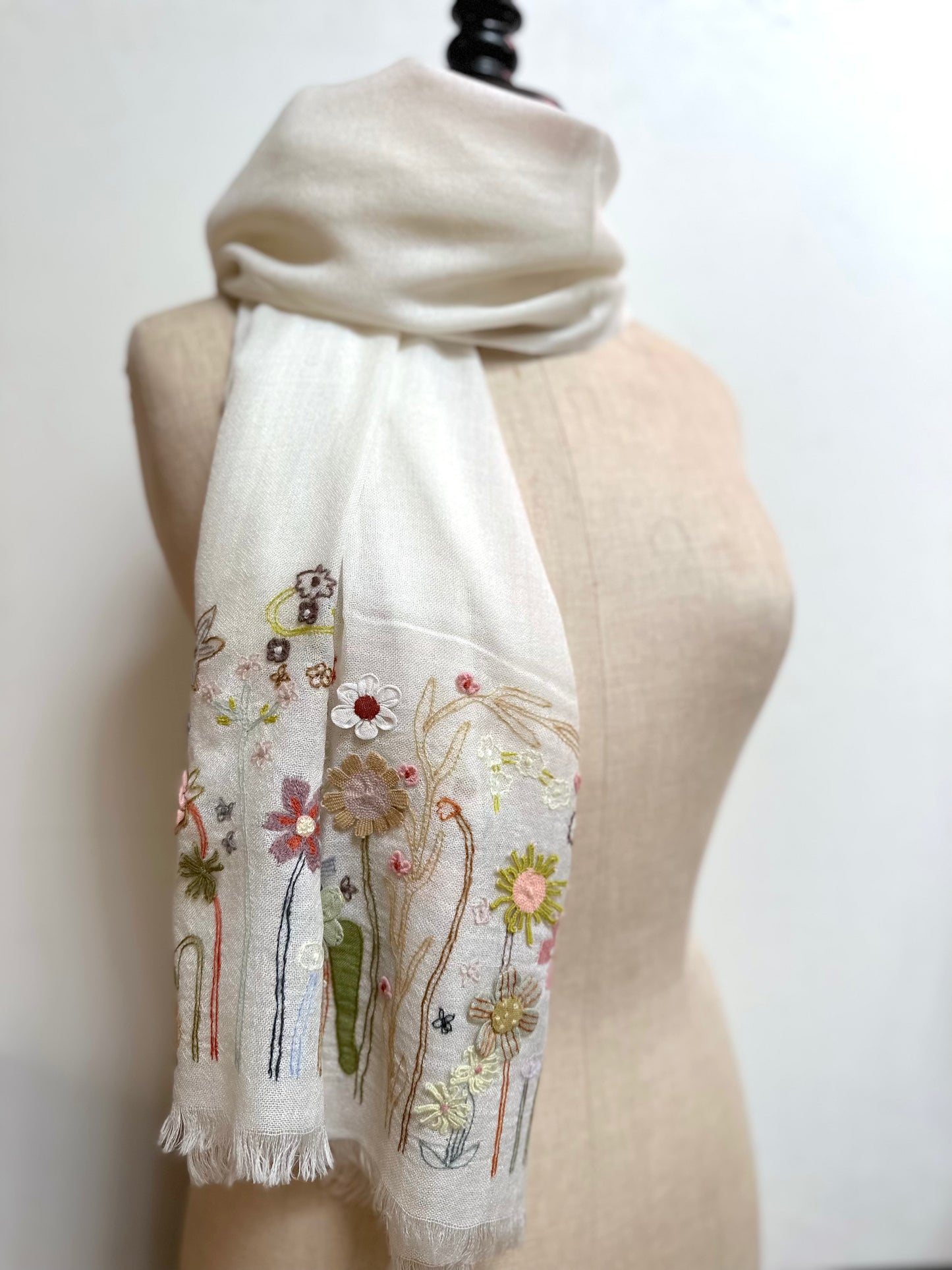 Sophie Digard Linen Scarf With Flower Garden Applique