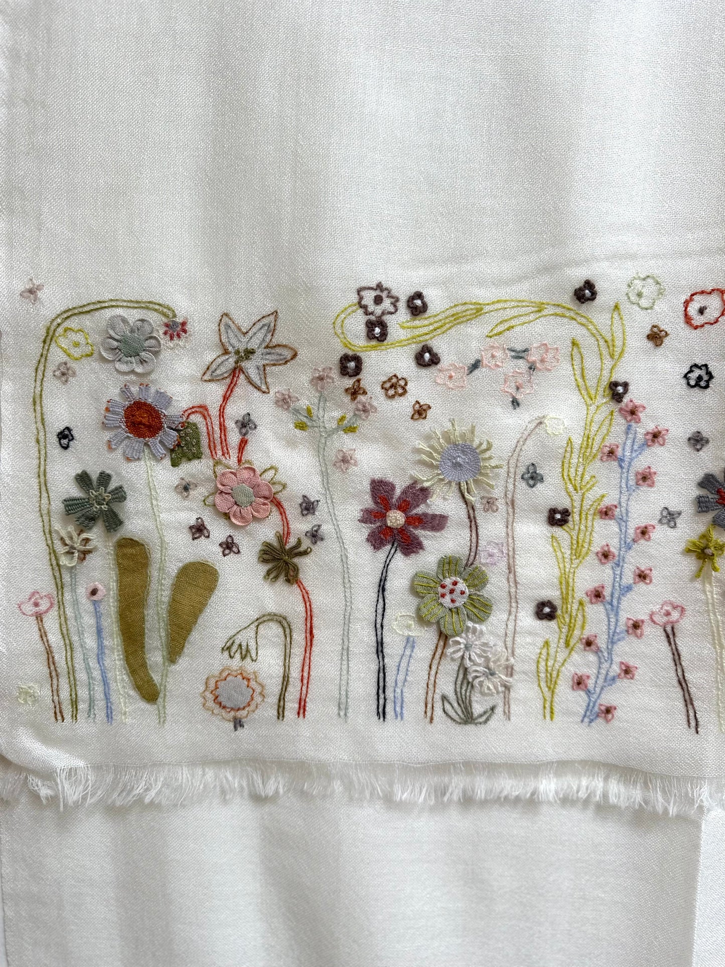 Sophie Digard Linen Scarf With Flower Garden Applique