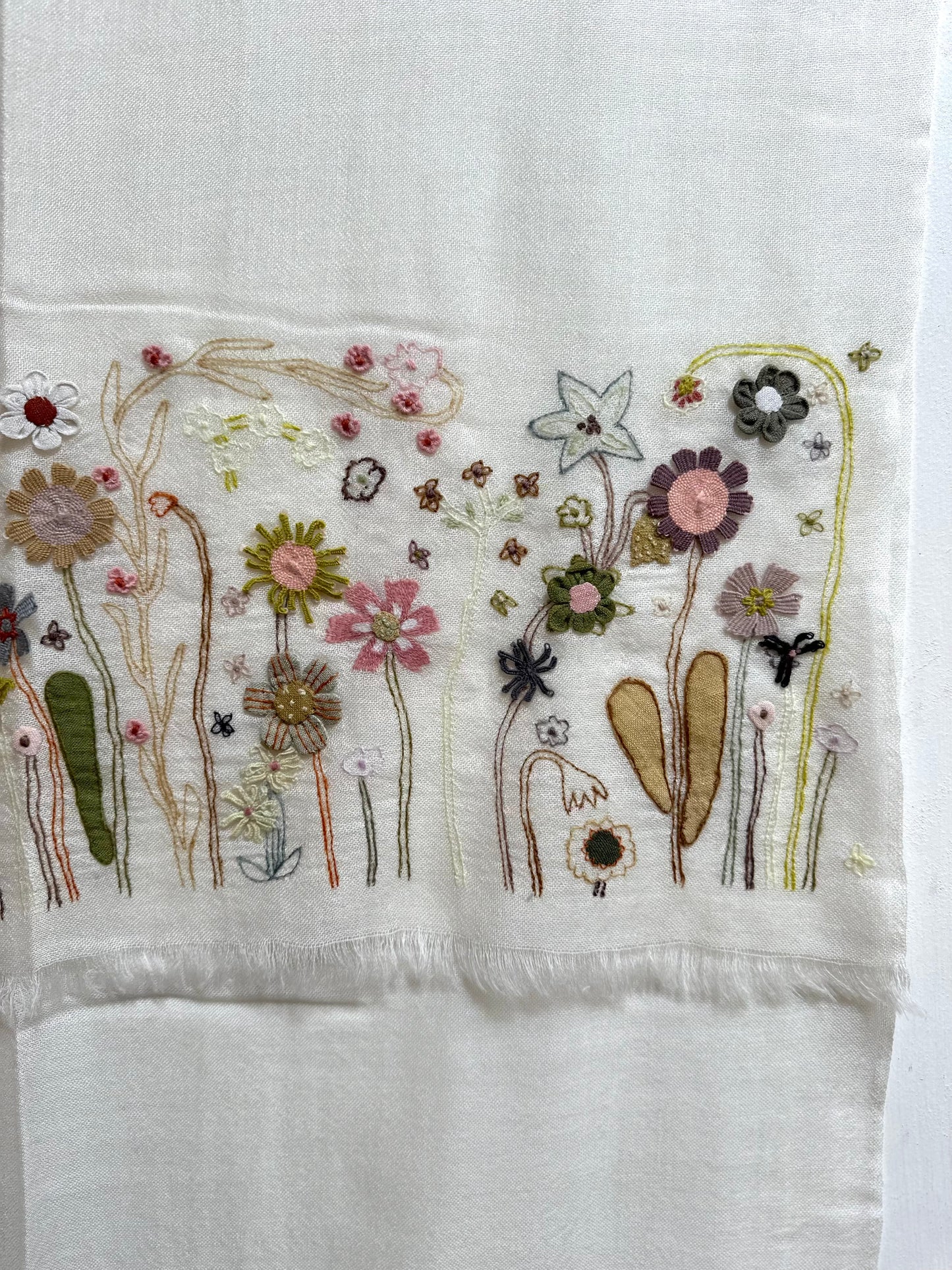 Sophie Digard Linen Scarf With Flower Garden Applique