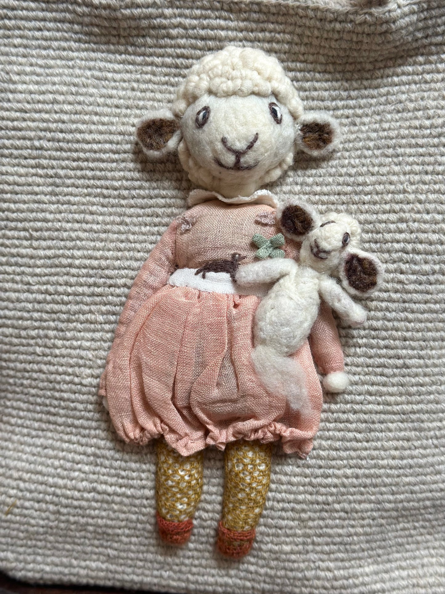 Sophie Digard Small Crochet Wool Tote Bag With Lamb Character