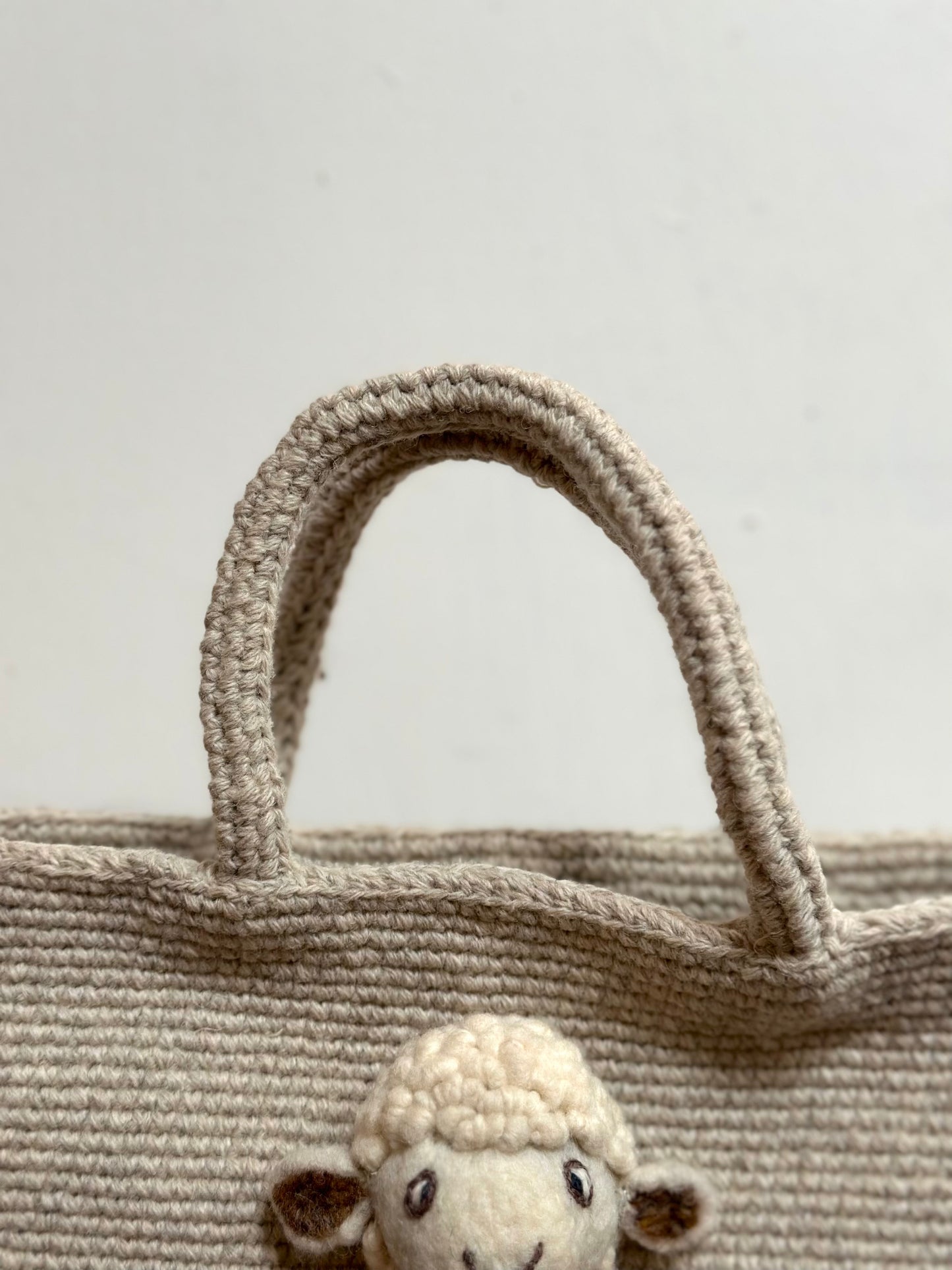 Sophie Digard Small Crochet Wool Tote Bag With Lamb Character