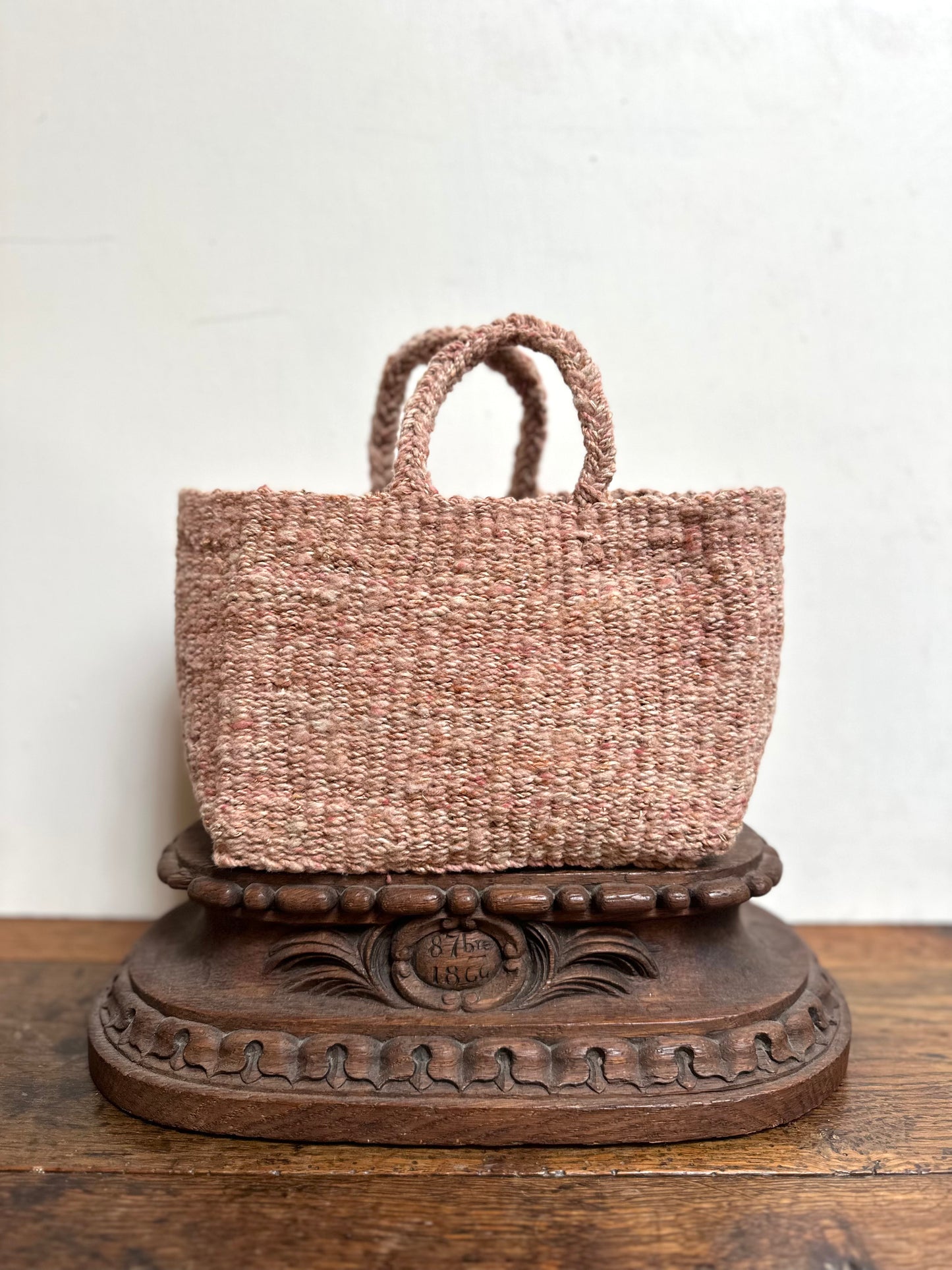 Sophie Digard Small Pink Crochet Wool Basket Bag